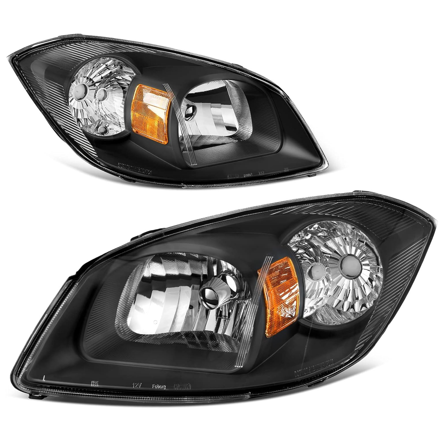 YITAMOTOR® 2005-2010 Chevy Cobalt / 2005-2006 Pontiac Pursuit Headlights Assembly Black Housing Amber Reflector Clear Lens