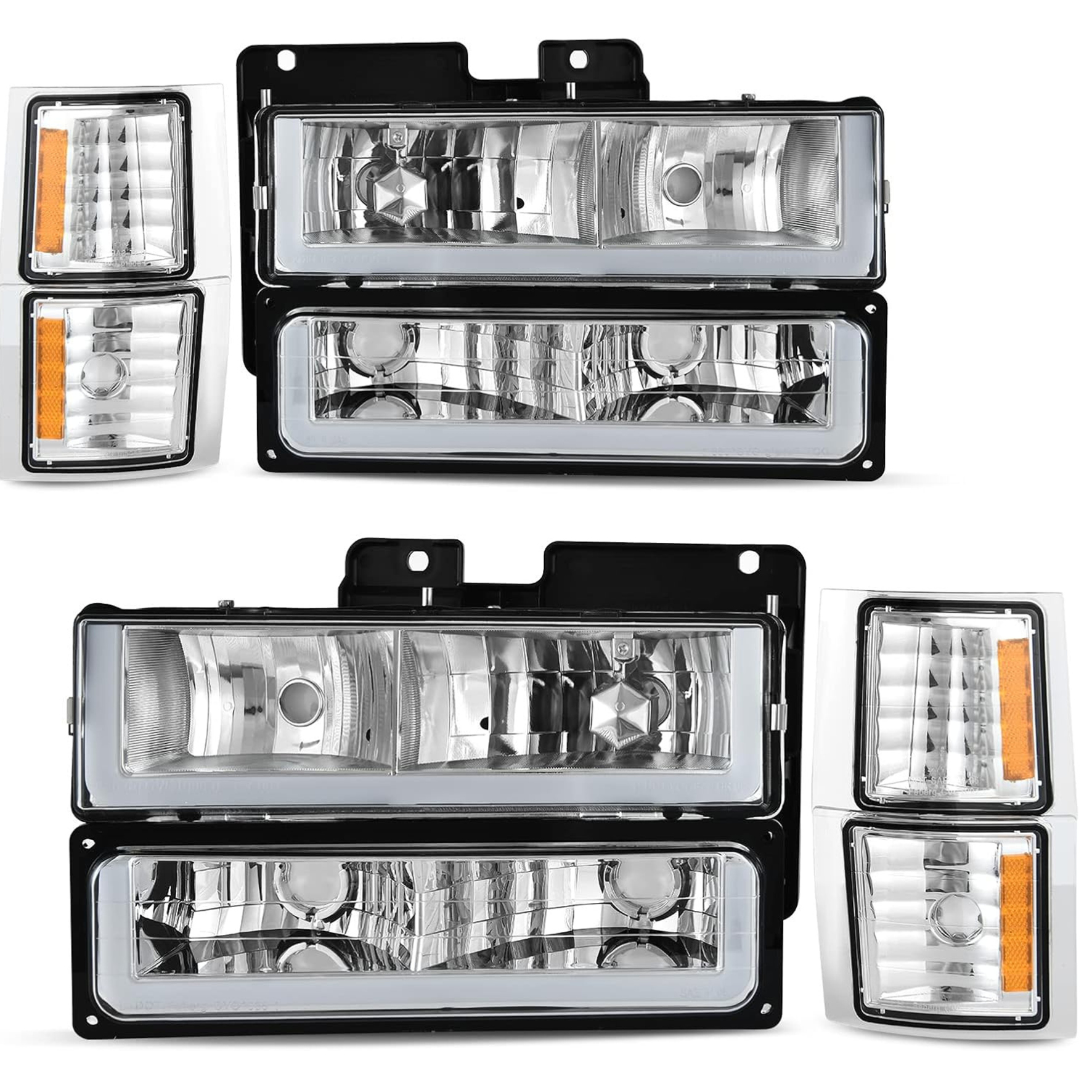 YITAMOTOR® 1994-1999 Chevy C/K 1500 2500 3500 LED DRL Headlights Assembly with Corner Light Chrome Housing