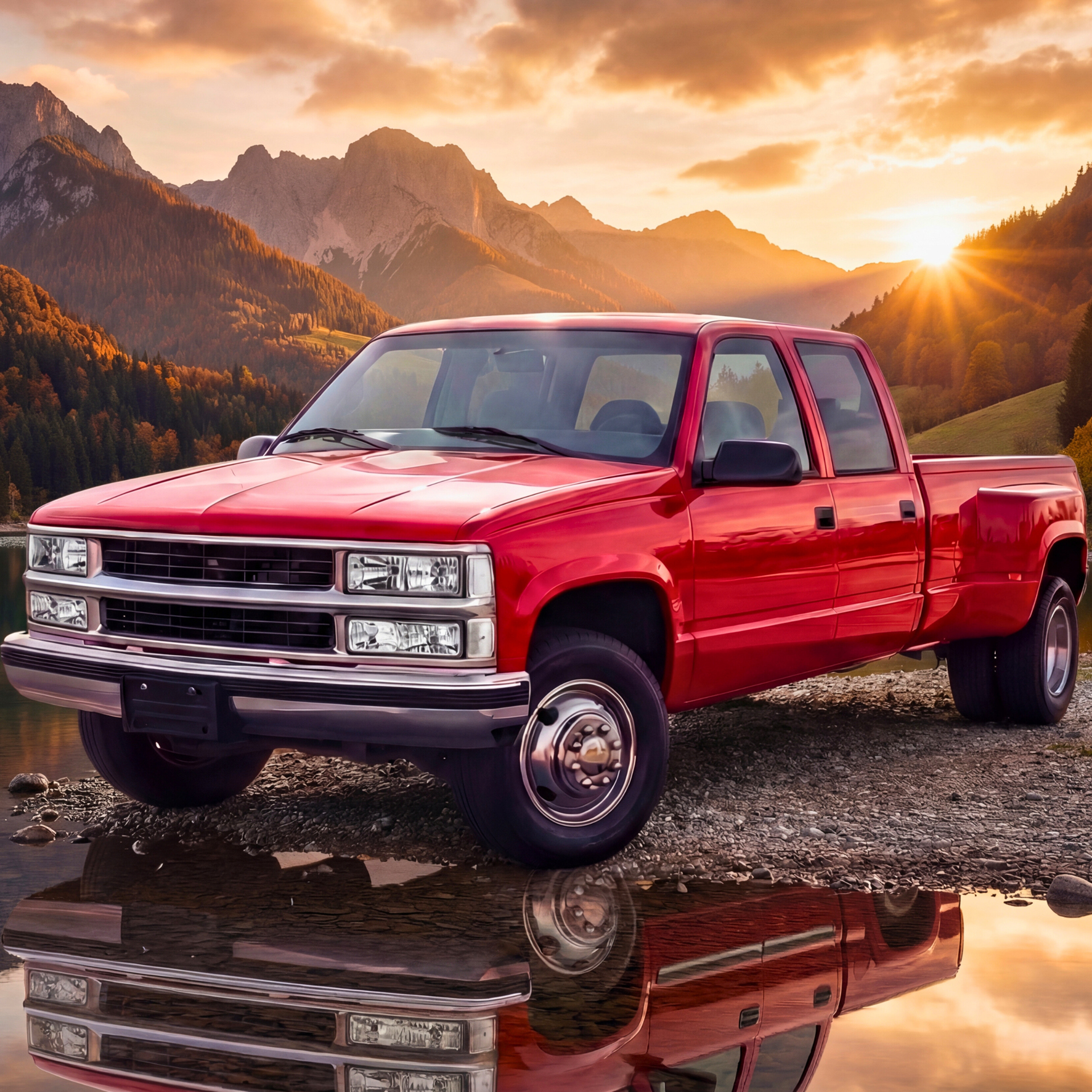 Side view of YITAMOTOR® 1994-1999 Chevy C/K Pickup + Corner Lights+ Side Lights Chrome Housing Headlights