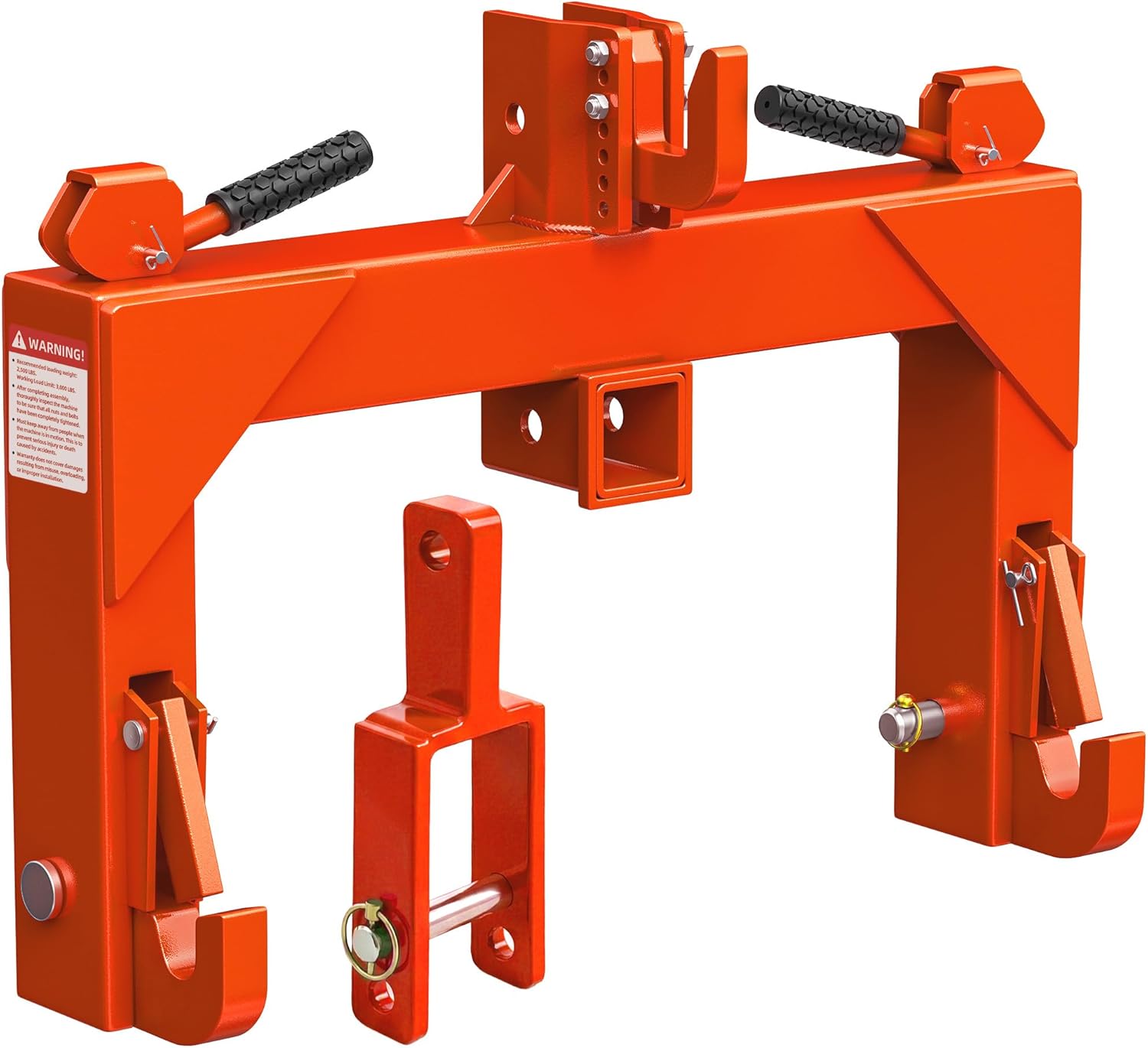 YITAMOTOR 3 Point Quick Hitch with 2" Receiver for Category 1 Tractors | 3000 lbs Capacity, 5-Level Adjustable Bolt, Orange
