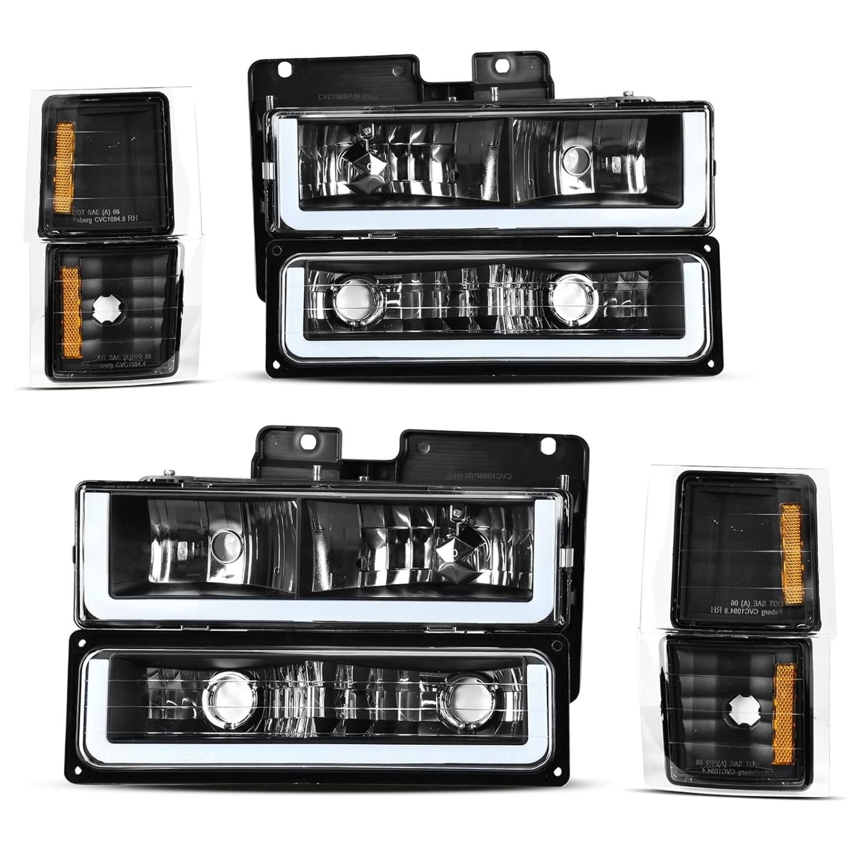YITAMOTOR® 1994-1999 Chevy C/K 1500 2500 3500 LED DRL Headlights Assembly with Corner Light Black Housing