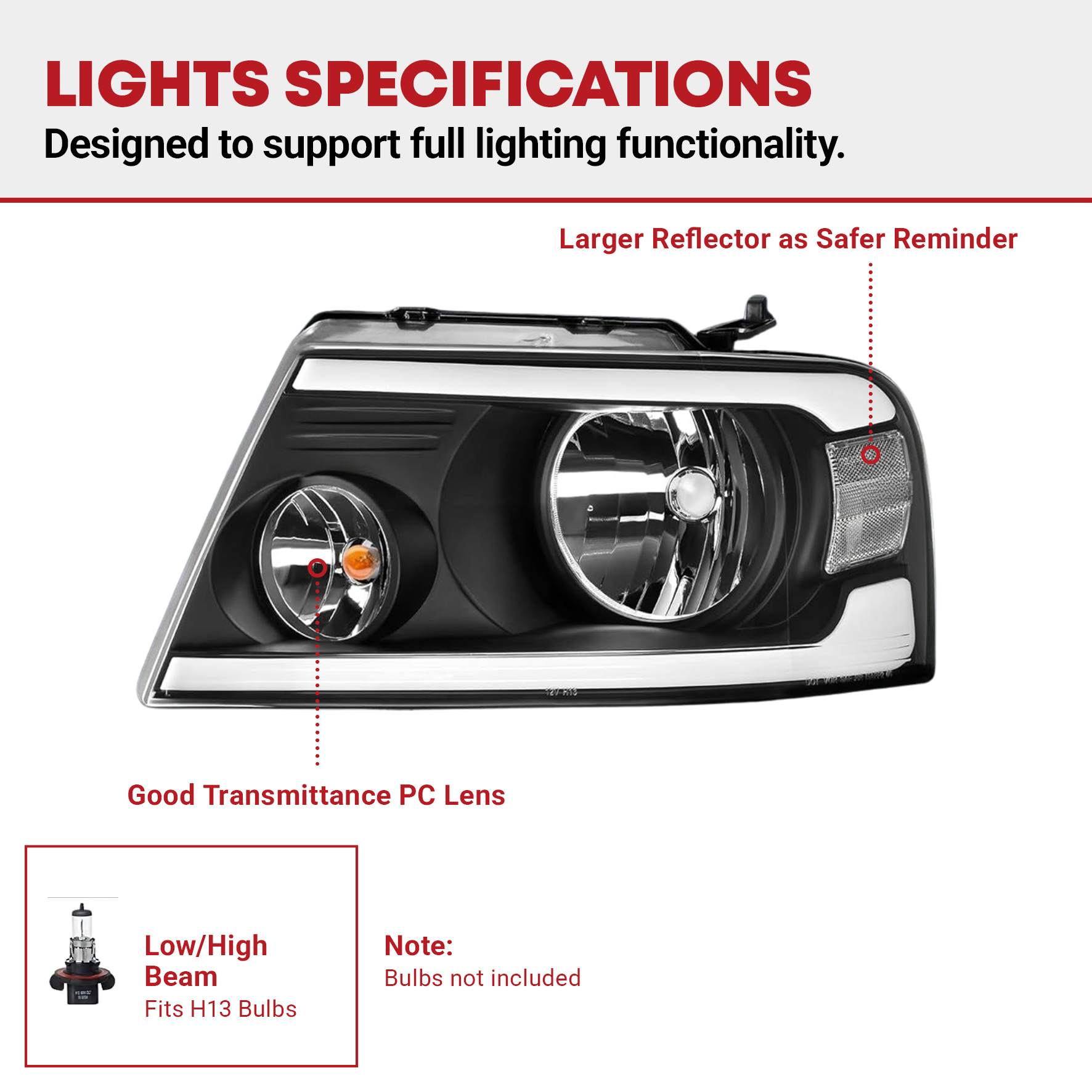 YITAMOTOR® 2004-2008 Ford F150 DRL Switchback LED Tube Headlights