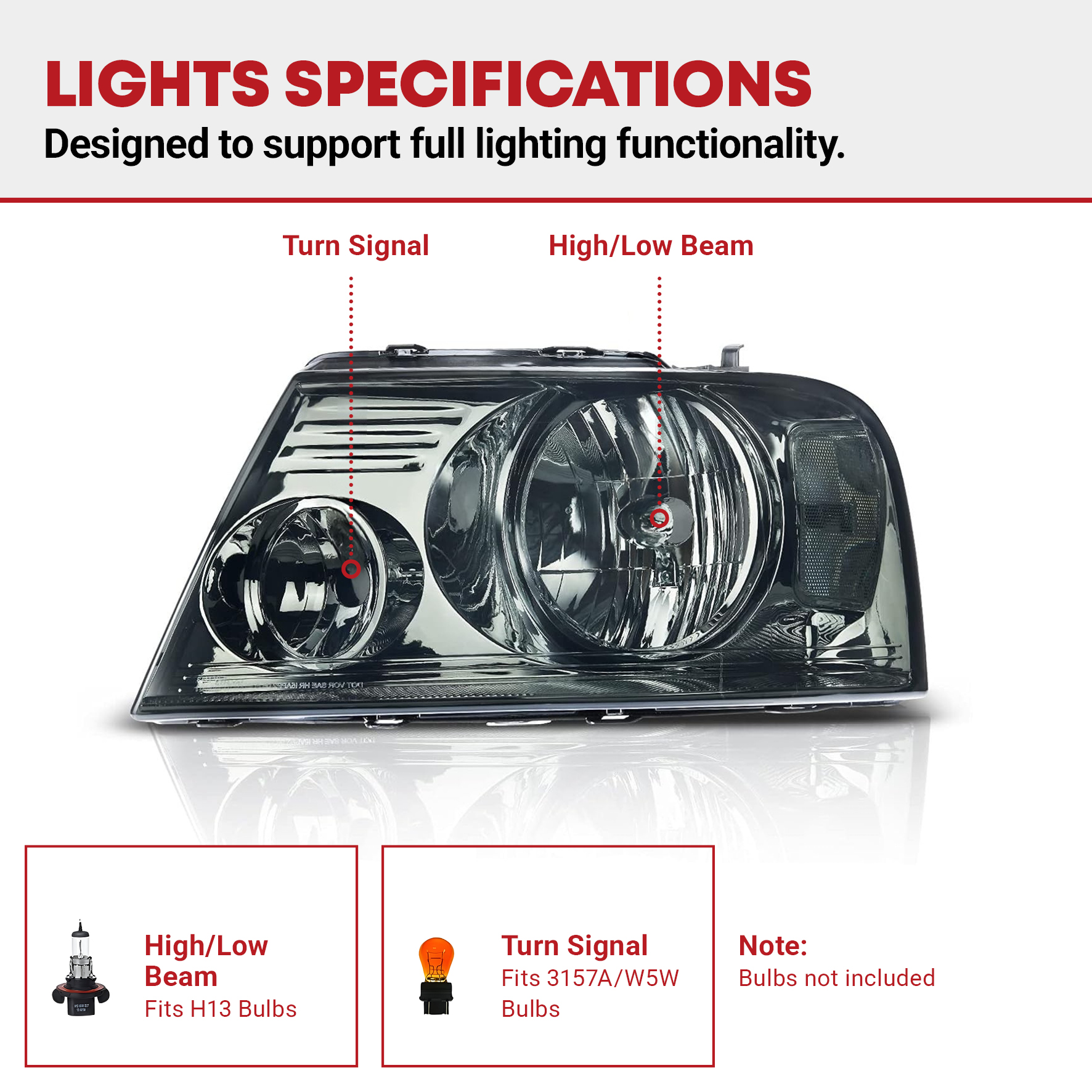 Side view of YITAMOTOR® 2004-2008 Ford F-150 OE Headlights Assembly Headlamp Chrome Housing Smoke Lens