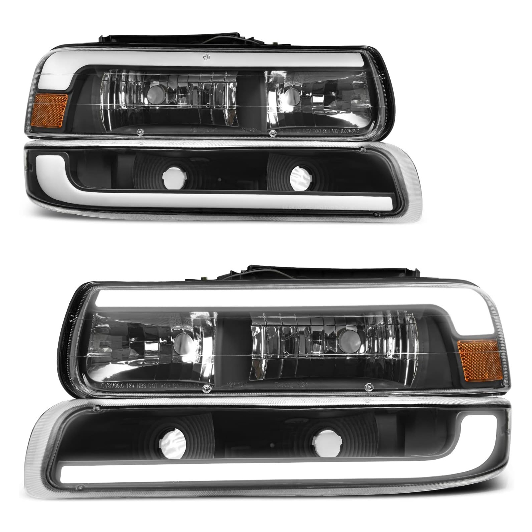 YITAMOTOR® 1999-2002 Chevy Silverado LED DRL Headlights Bumper Lamps Black Housing