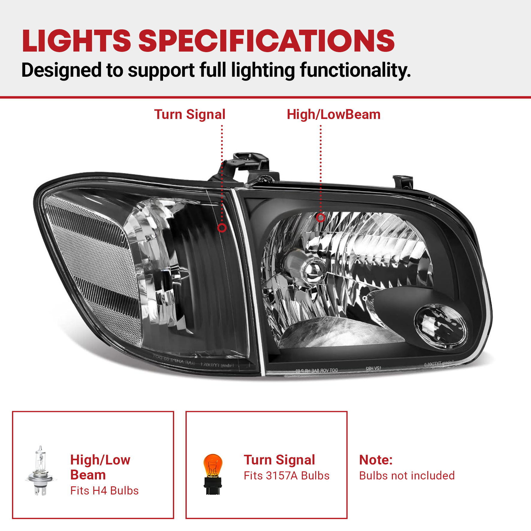 Side view of YITAMOTOR® Headlights For 2005-2006 Toyota Tundra 05-07 Sequoia Black housing Corner Lamps