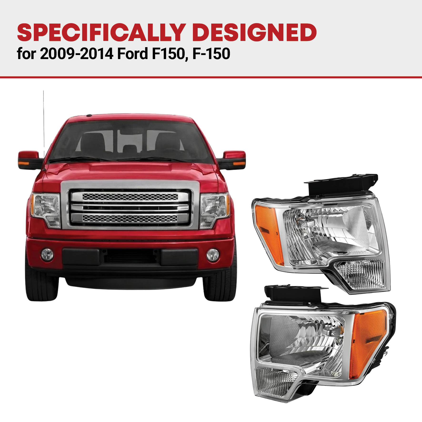 Side view of YITAMOTOR® 2009-2014 Ford F150 Pickup OE Headlamp Chrome Housing Clear Lens Headlight Assembly