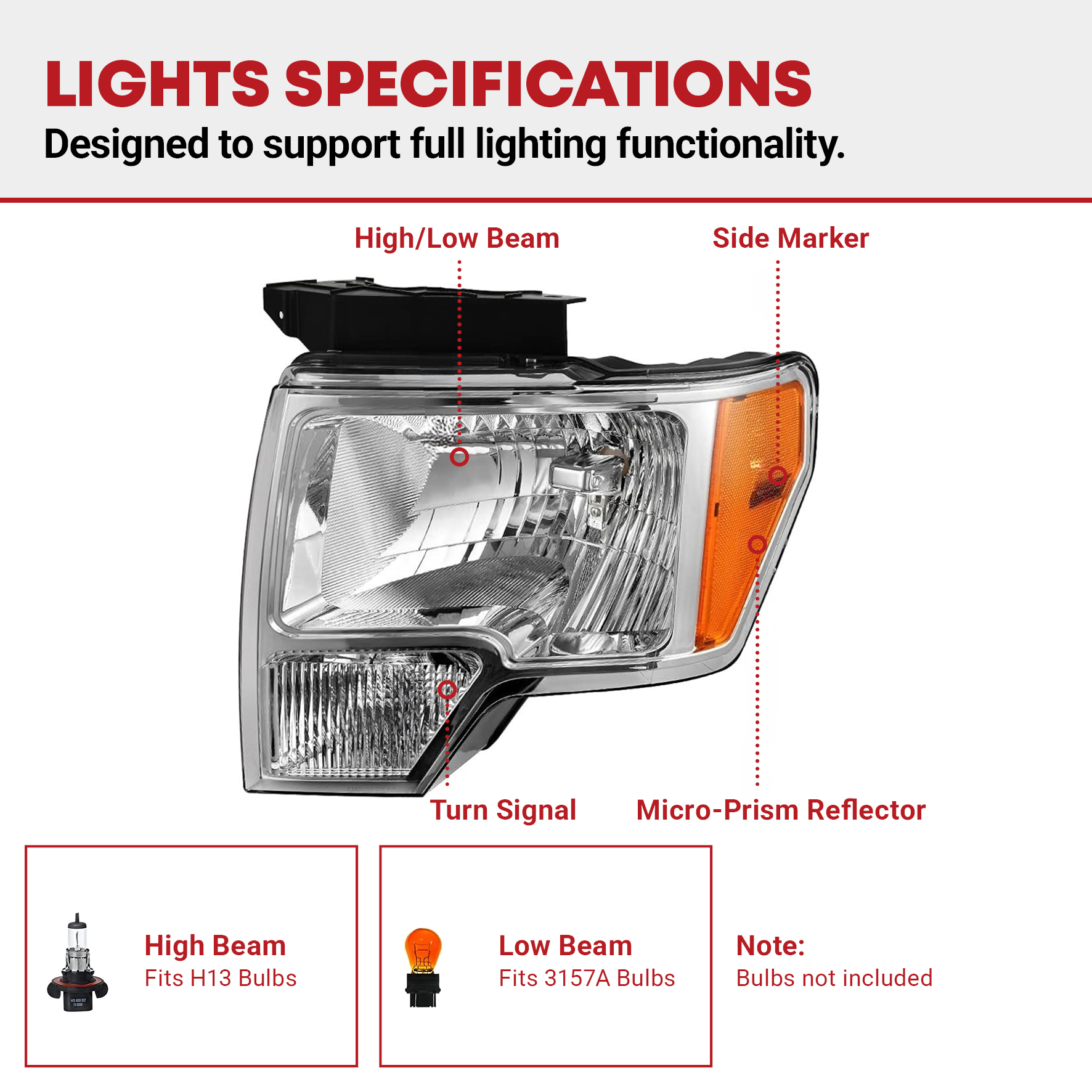 Side view of YITAMOTOR® 2009-2014 Ford F150 Pickup OE Headlamp Chrome Housing Clear Lens Headlight Assembly
