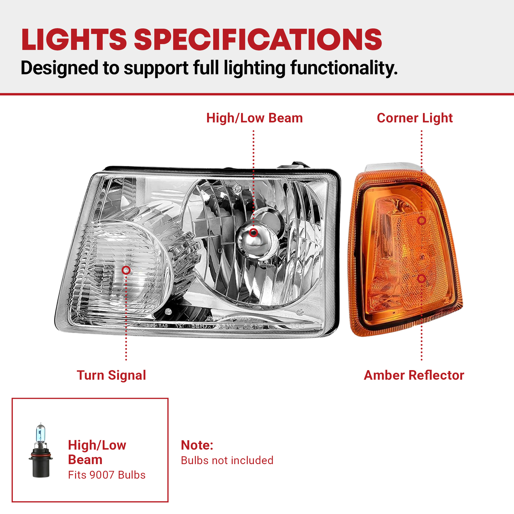 Side view of YITAMOTOR® 2006-2010 Ford Explorer Headlight Assembly Chrome Housing with Amber Reflector