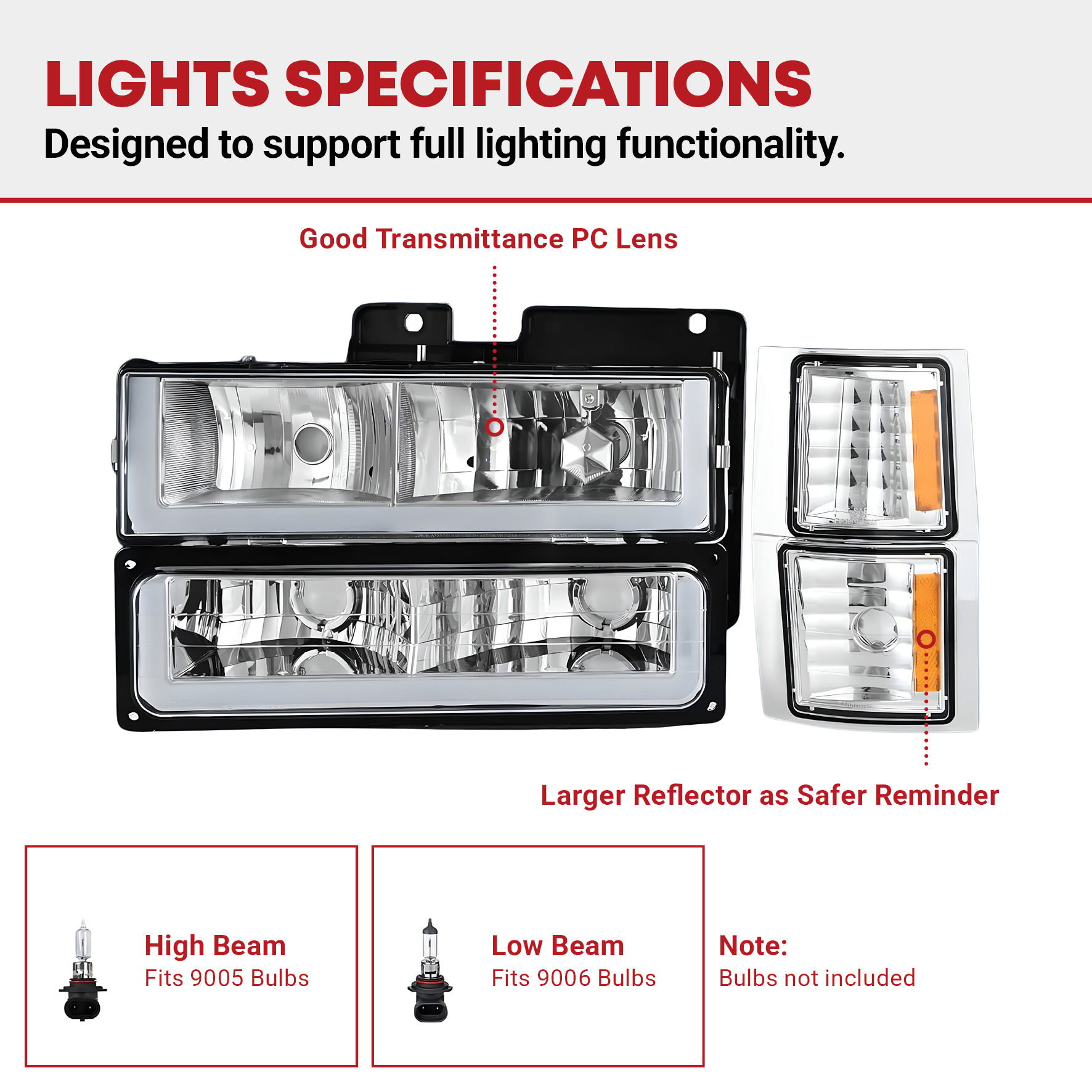 Side view of YITAMOTOR® 1994-1999 Chevy C/K 1500 2500 3500 LED DRL Headlights Assembly with Corner Light Chrome Housing