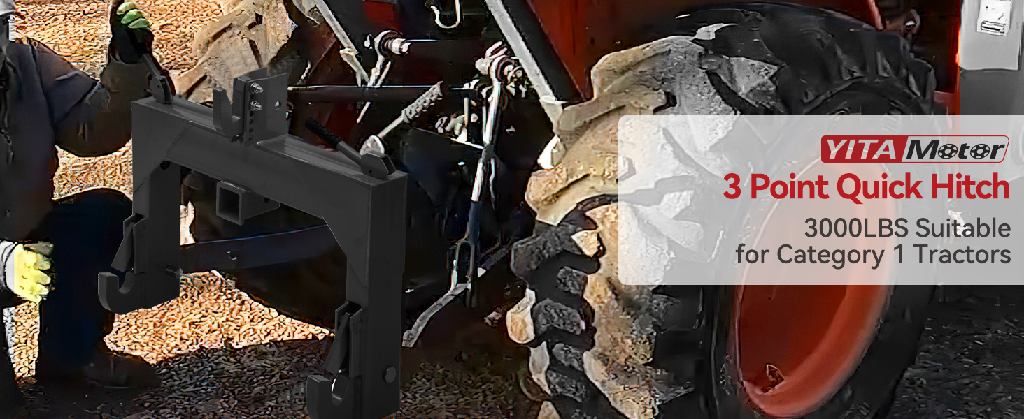 3 point quick hitch, tractor quick hitch black, Category 1 hitch, 2 receiver hitch, 3000 lbs capacity, YITAMOTOR, 3 pt trailer hitch, adjustable bolt hitch