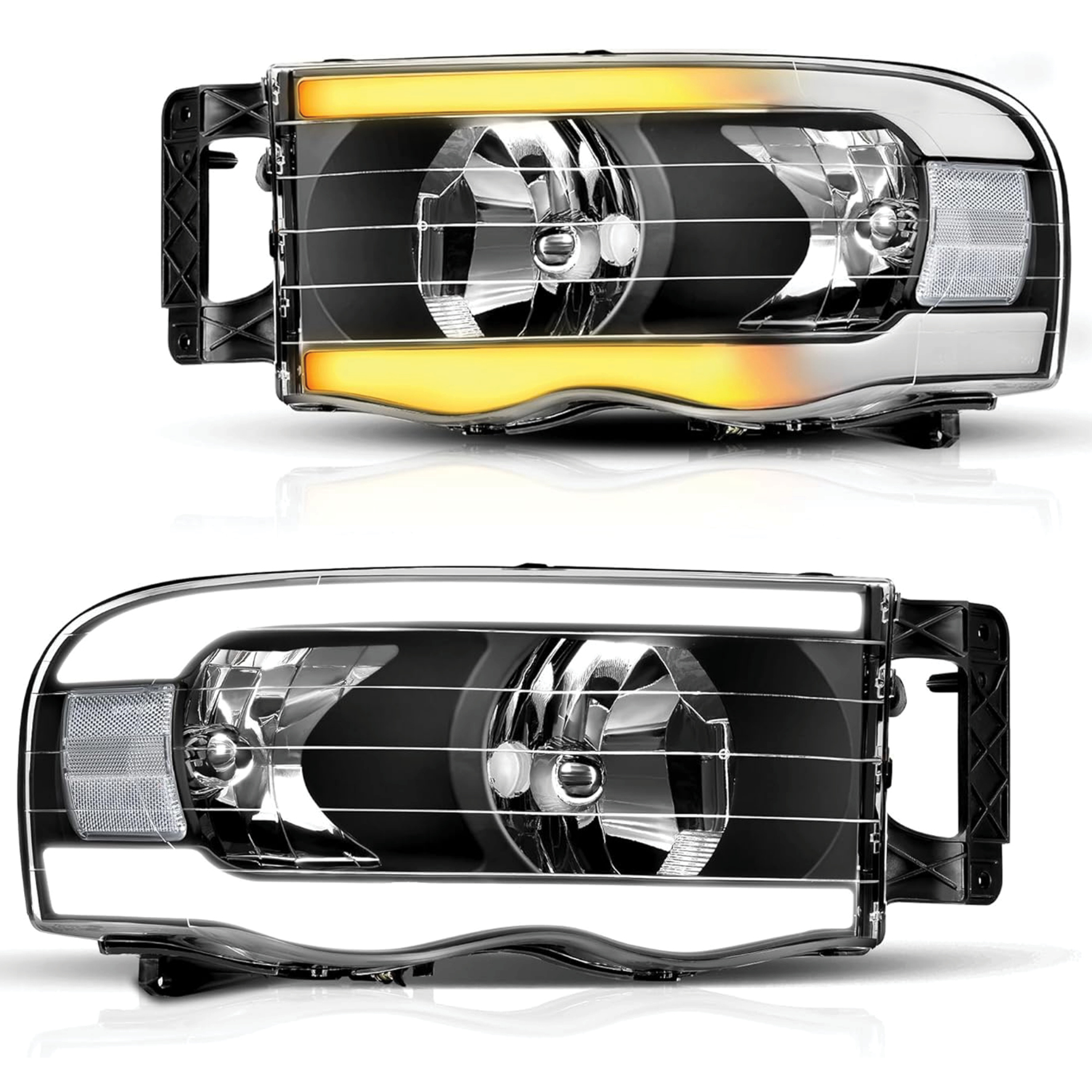 YITAMOTOR® Switchback Turn Signal & LED DRL Headlights Headlamps Compatible with 2002 2003 2004 2005 Dodge Ram 1500/03 04 05 Dodge Ram 2500 3500 Picku-image-OE-YTLLHL-1123