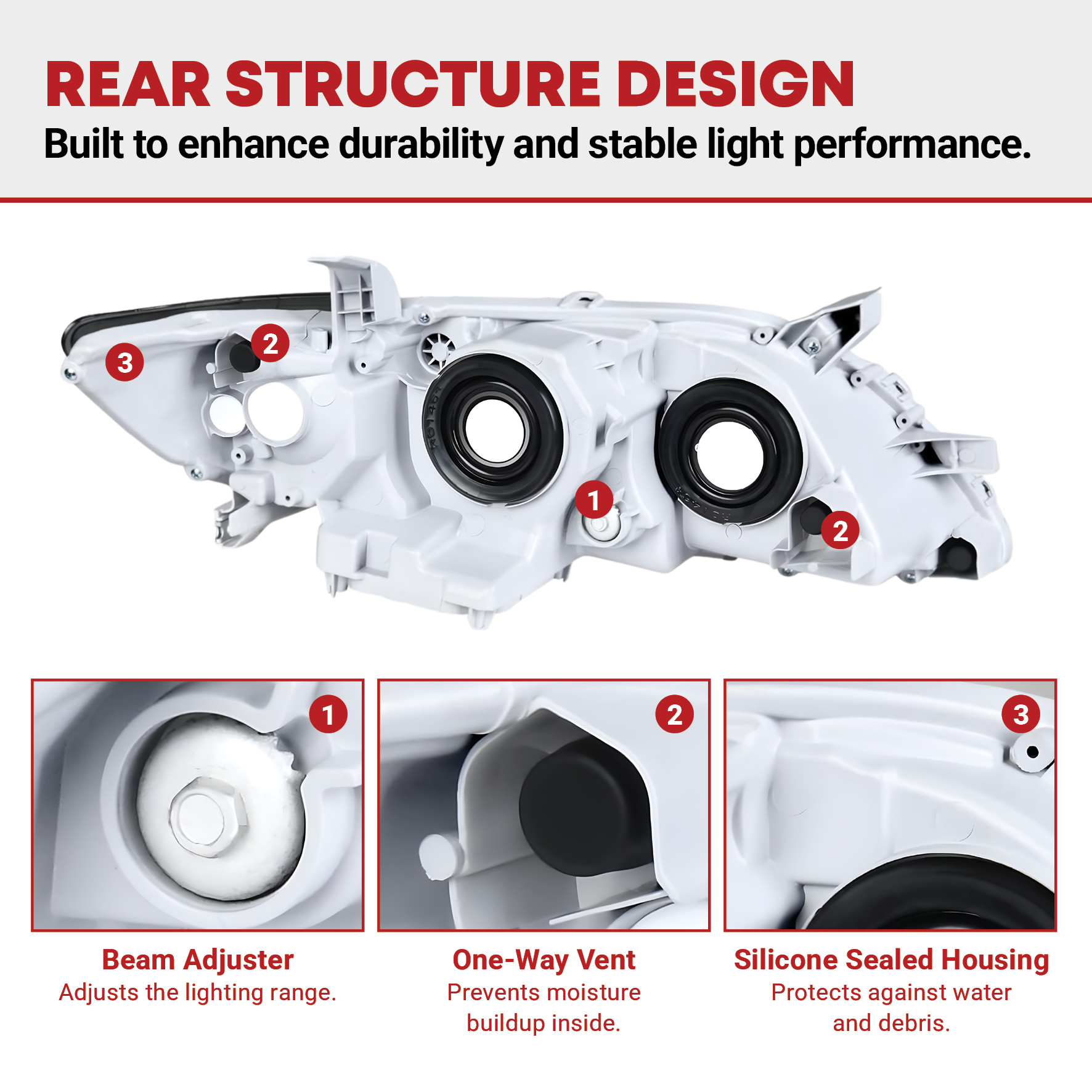 Side view of YITAMOTOR® 2007-2009 Toyota Camry Headlight Assembly Not Fit Hybrid Model Projector Chrome Housing Smoke Lens