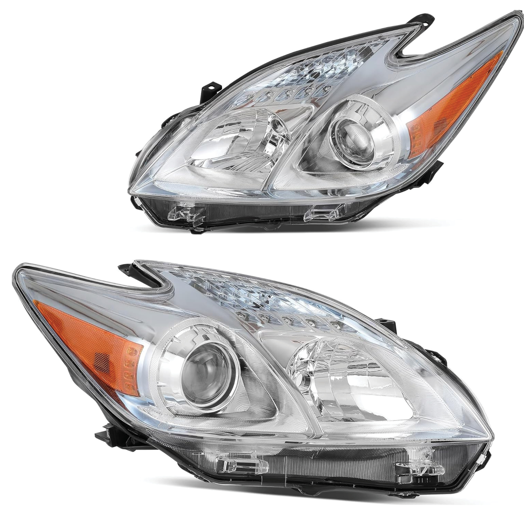 YITAMOTOR® Headlight Assembly Compatible with 2012-2015 Toyota Prius Replacement Headlamp Chrome Housing Amber Reflector Clear Lens-image-OE-YTLLHL-0082