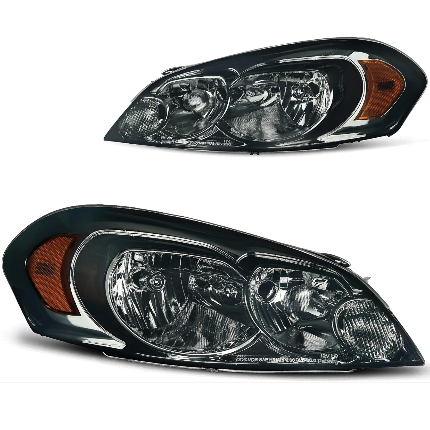YITAMOTOR® 2006-2013 Chevy Impala / 2006 2007 Monte Carlo Headlights Assembly Smoke Lens Amber Reflector-image-OE-YTLLHL-1145