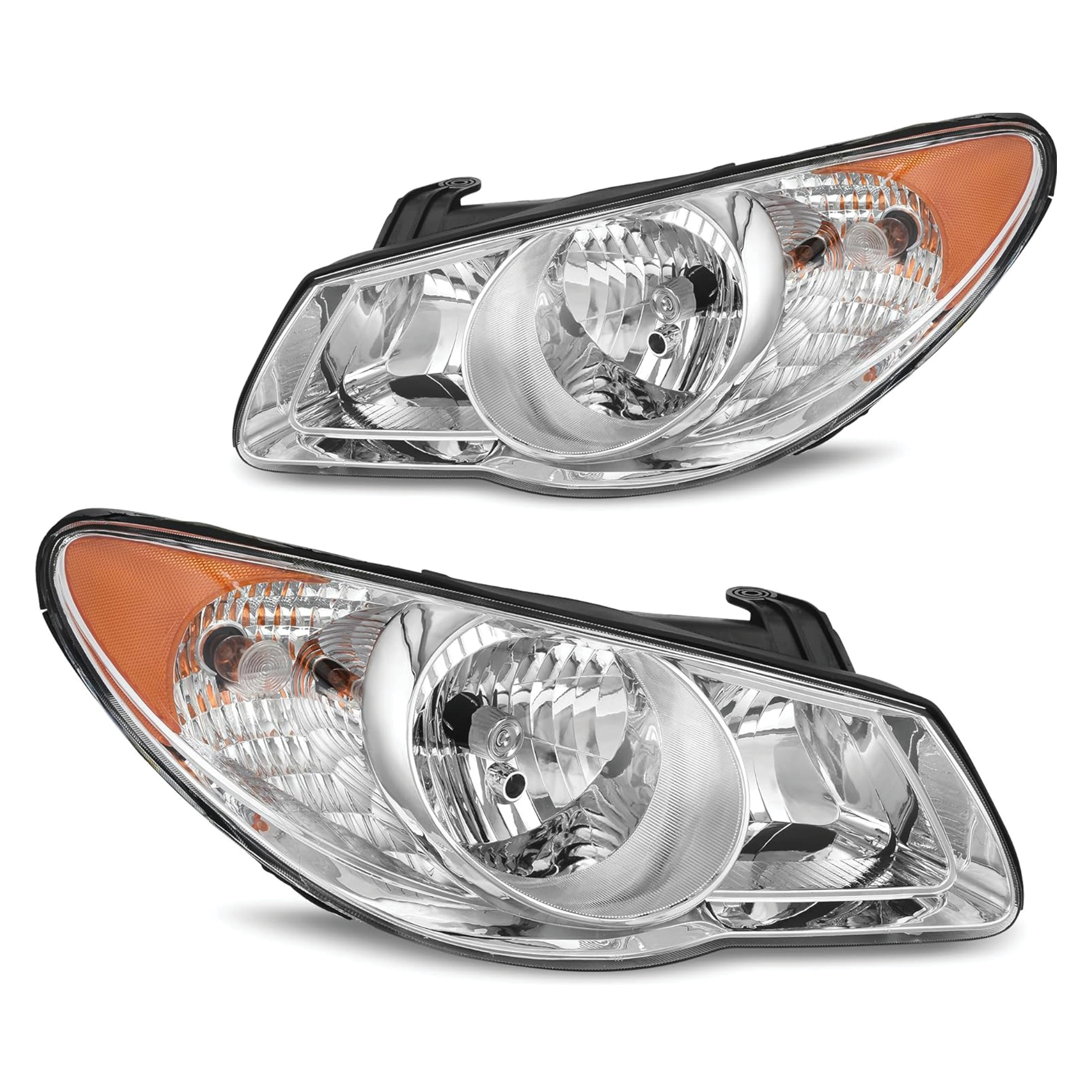 YITAMOTOR® Headlights Assembly Compatible with Hyundai Elantra 2007 2008 2009 2010 Replacement Headlamp Chrome Housing Amber Reflector Clear Lens-image-OE-YTLLHL-0049