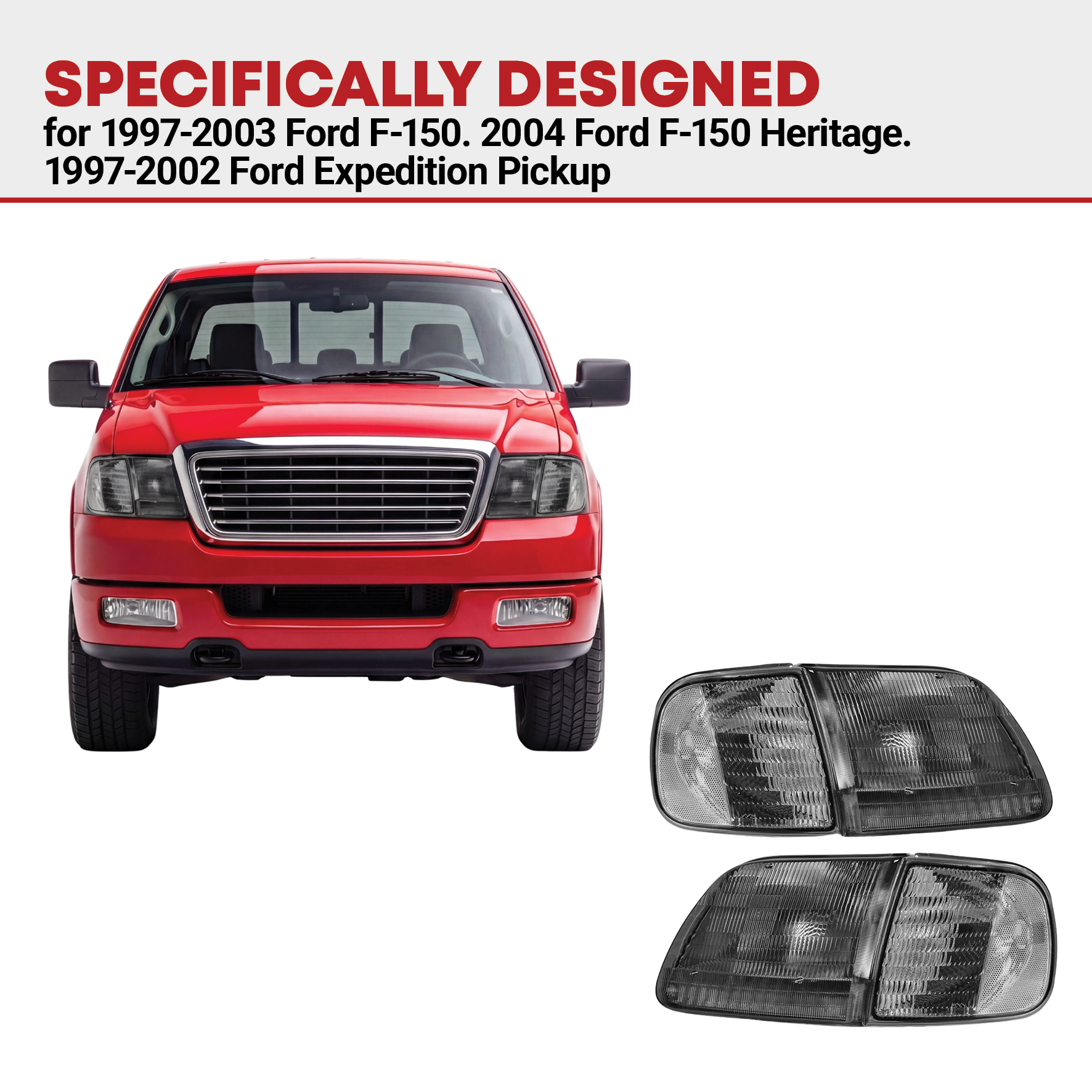 Side view of YITAMOTOR® 97-03 Ford F-150 / 97-02 Ford Expedition Pickup Headlight Assembly Black Housing Smoke Lens