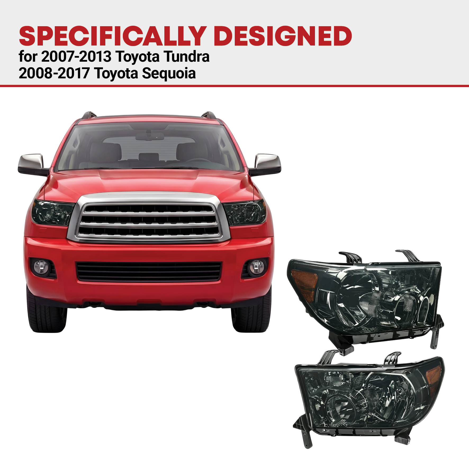 Side view of YITAMOTOR® Headlight Assembly for 2007-2013 Toyota Tundra 2008-2017 Sequoia Black Smoke Lens Lamps
