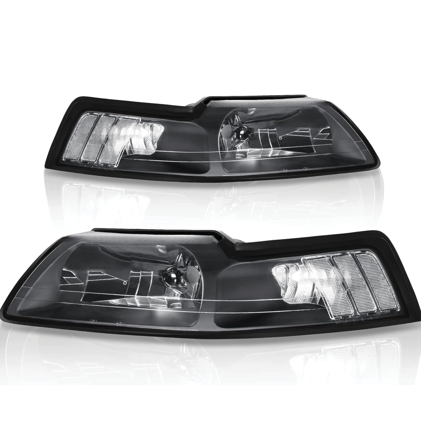YITAMOTOR® Headlight Assembly Compatible with 1999-2004 Ford Mustang Headlamp Headlights(Black Housing Clear Reflector)-image-OE-YTLLHL-2175