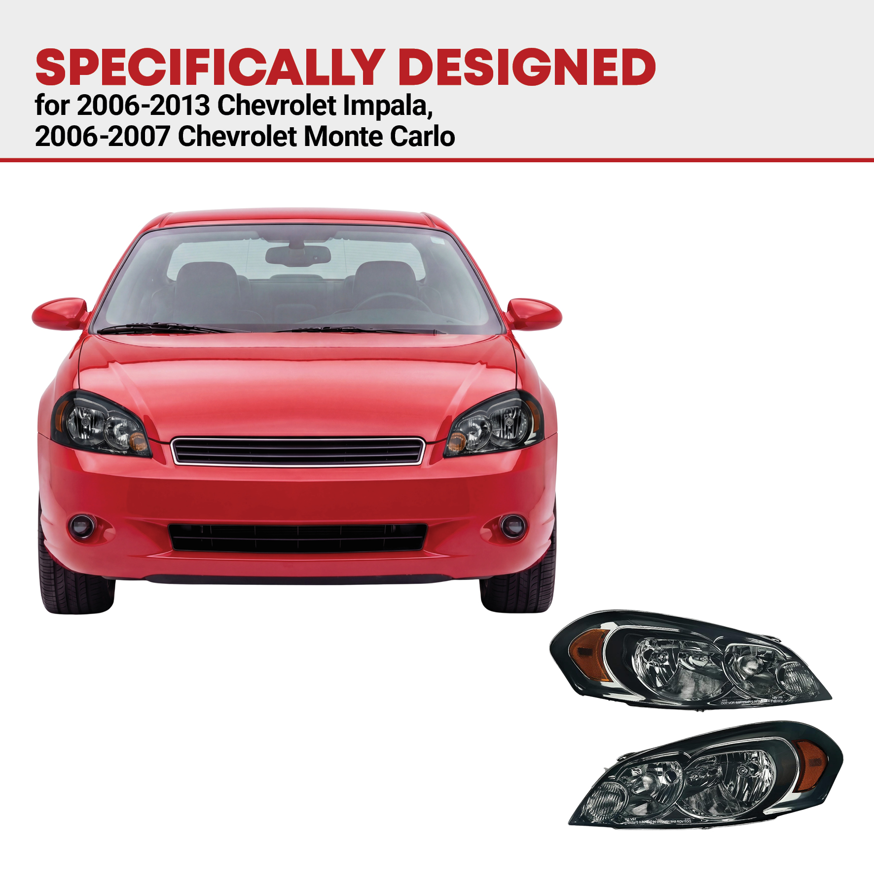 Side view of YITAMOTOR® 2006-2013 Chevy Impala / 2006 2007 Monte Carlo Headlights Assembly Smoke Lens Amber Reflector