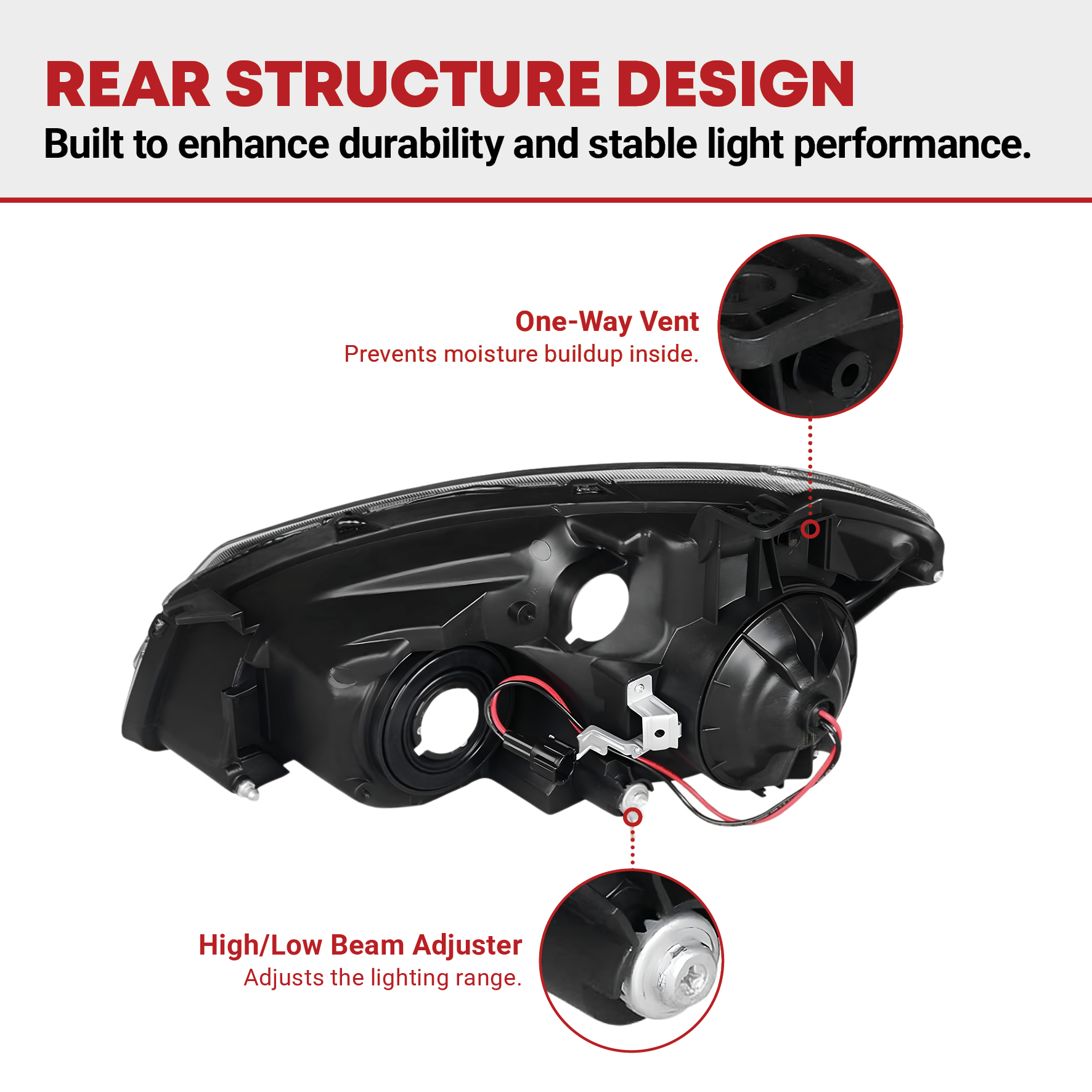 Side view of YITAMOTOR® 2005-2006 Nissan Altima Headlight Assembly Black Housing Amber Reflector