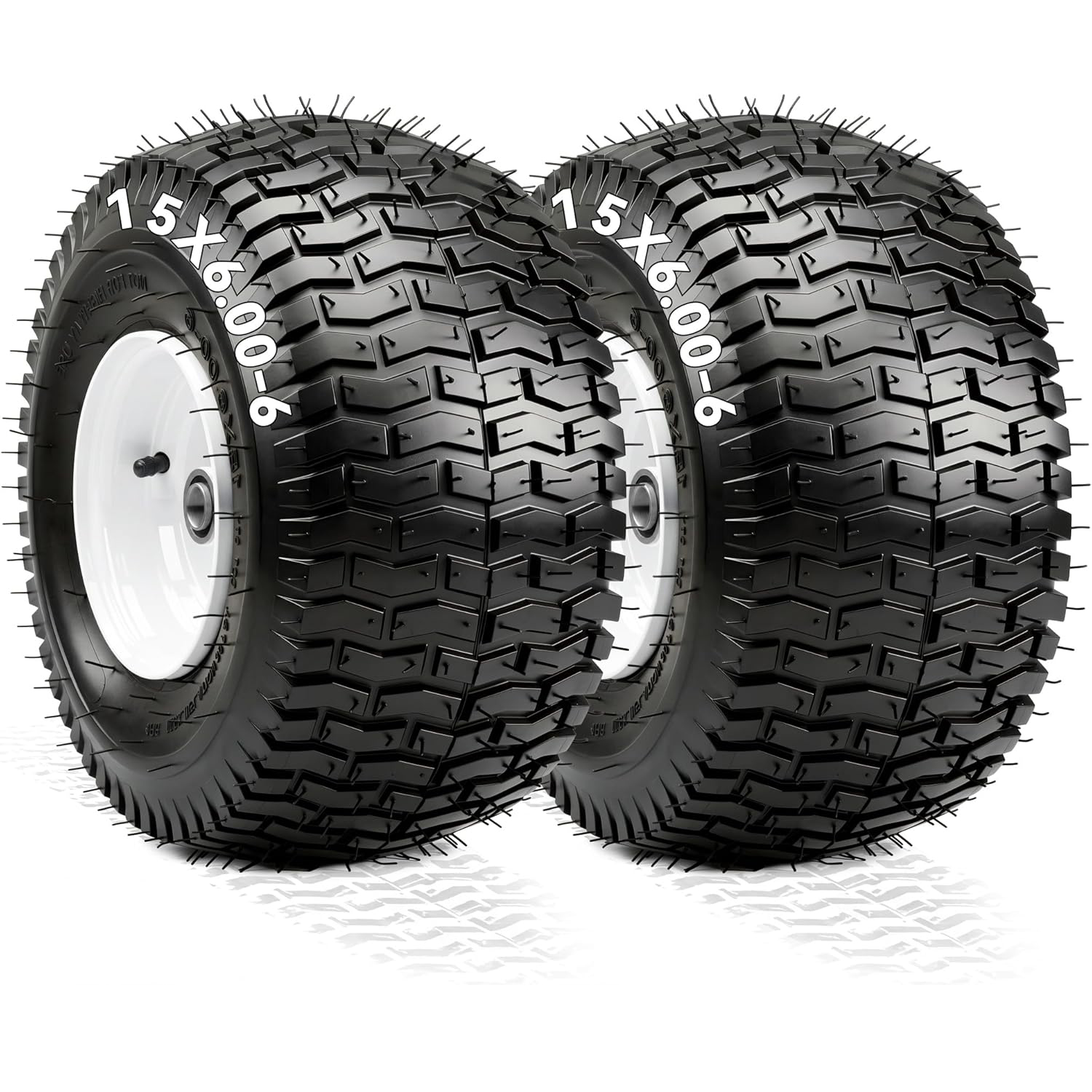 YITAMOTOR 15x6.00-6 Lawn Mower Tires & Wheel Assemblies (Set of 2) | 4 Ply, 3" Centered Hub, 3/4" Bearings, 570 lbs Capacity