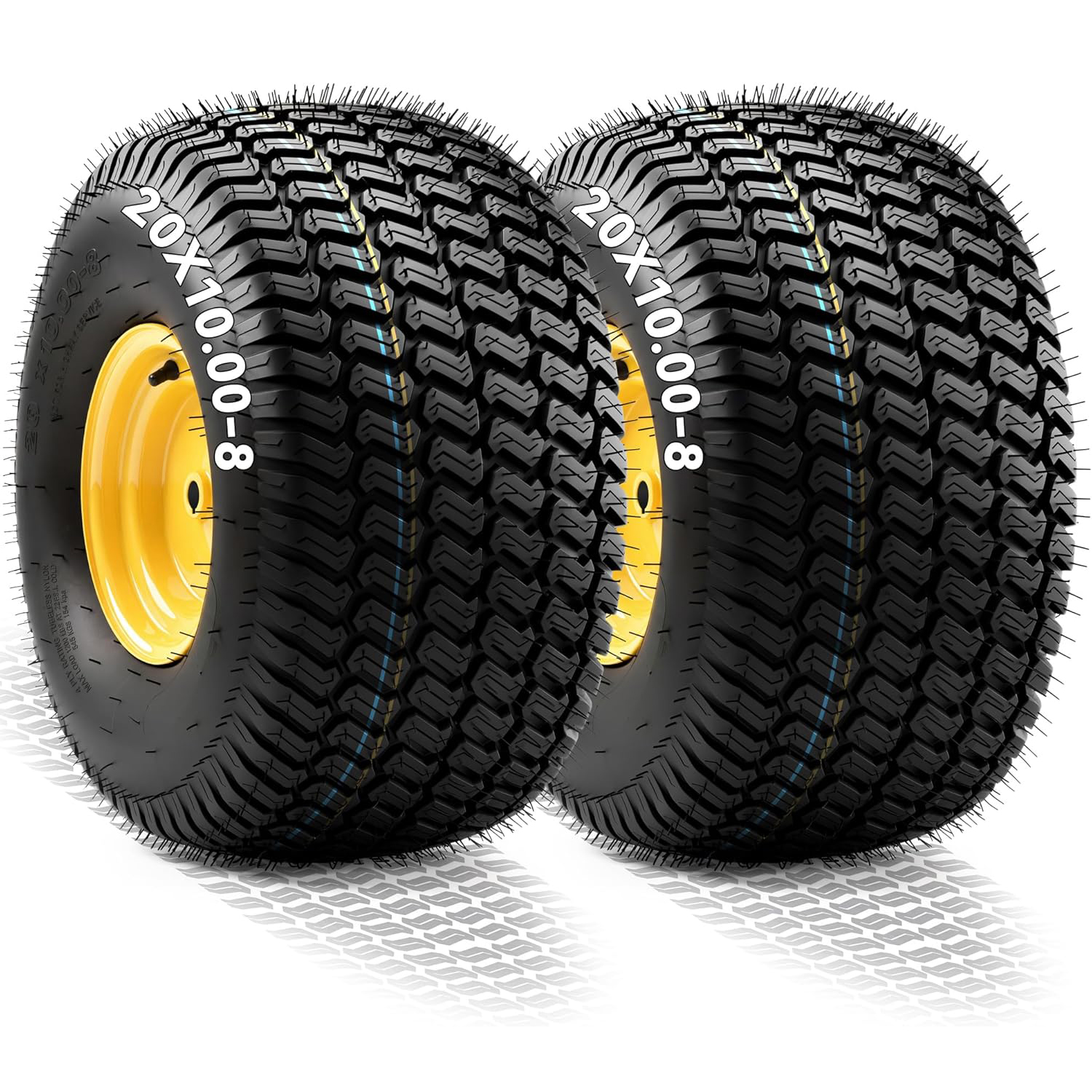 YITAMOTOR 20x10.00-8 Lawn Mower Tires & Wheel Assemblies (2-Pack), 4 Ply Tubeless, 3/4" Bore, 3/16" Keyway, 1200 lbs