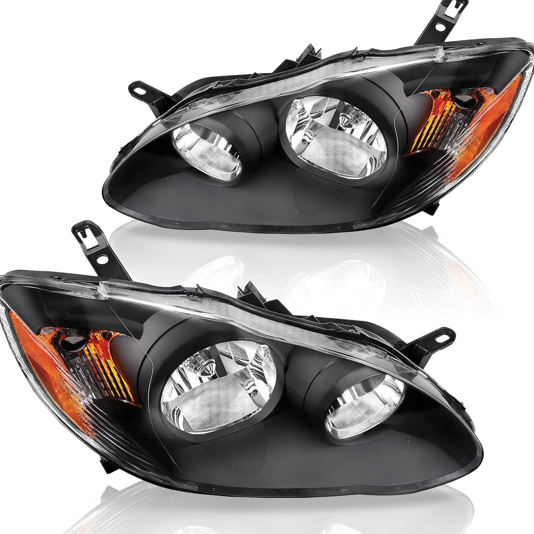 YITAMOTOR® Headlight Assembly Compatible with 2003 2004 2005 2006 2007 2008 Corolla Headlamps Replacement Black Housing Amber Reflector-image-OE-YTLLHL-1025
