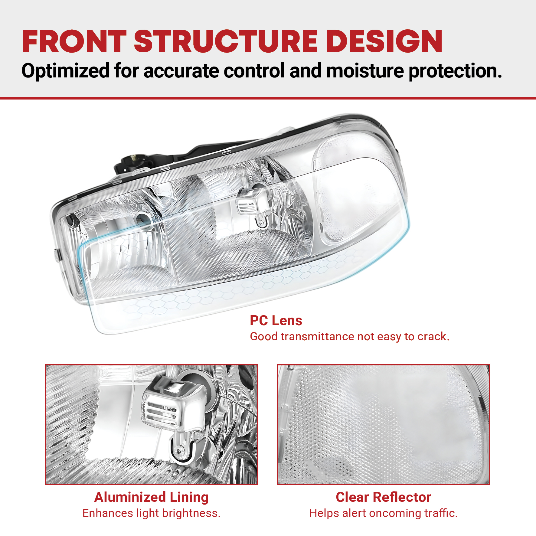 Side view of YITAMOTOR® 1999-2006 GMC Sierra Yukon Headlight Assembly Chrome Clear