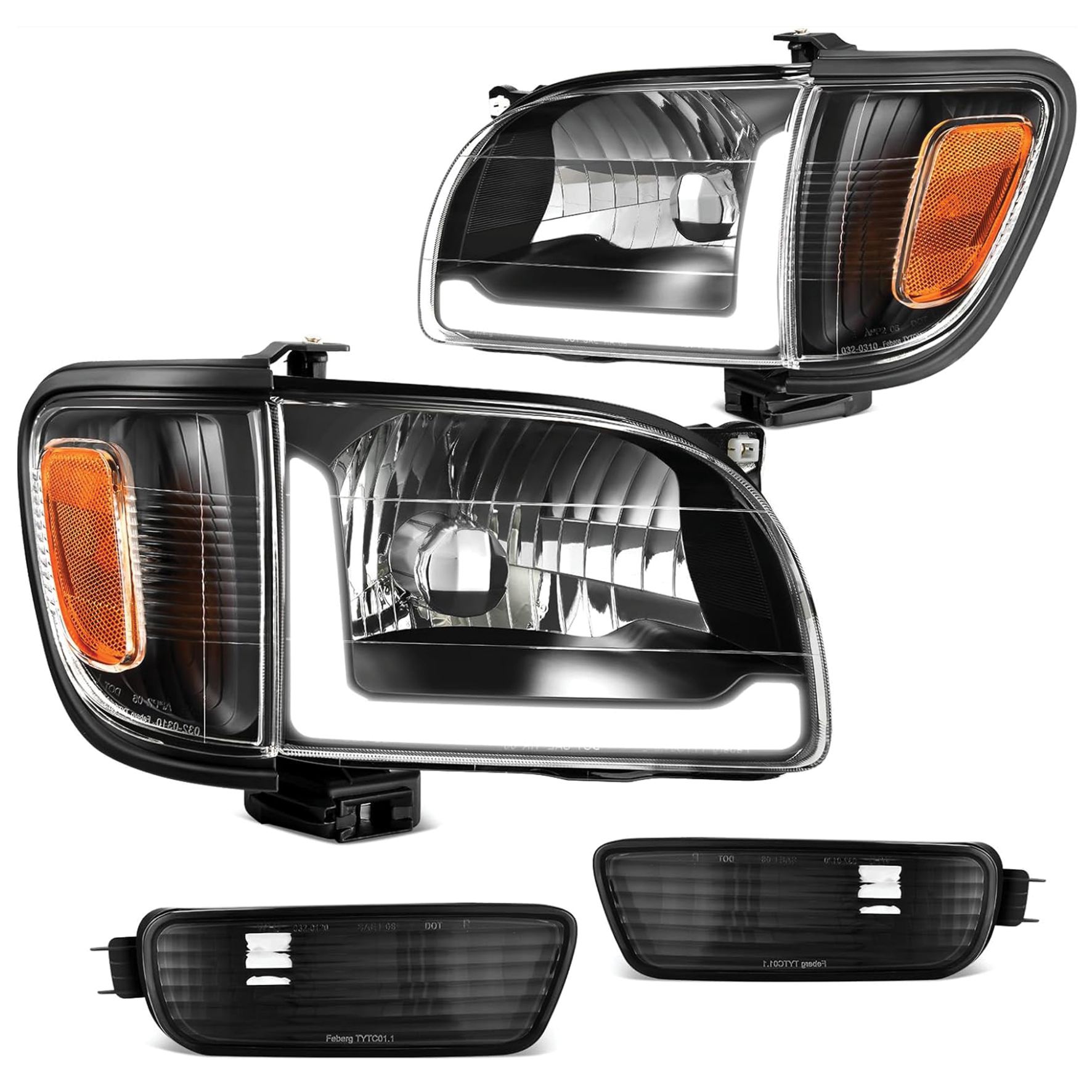 YITAMOTOR® LED DRL 2001-2004 Toyota Tacoma Headlight Assembly Pickup Black Housing + Bumper Lights-image-OE-YTLLHL-1165
