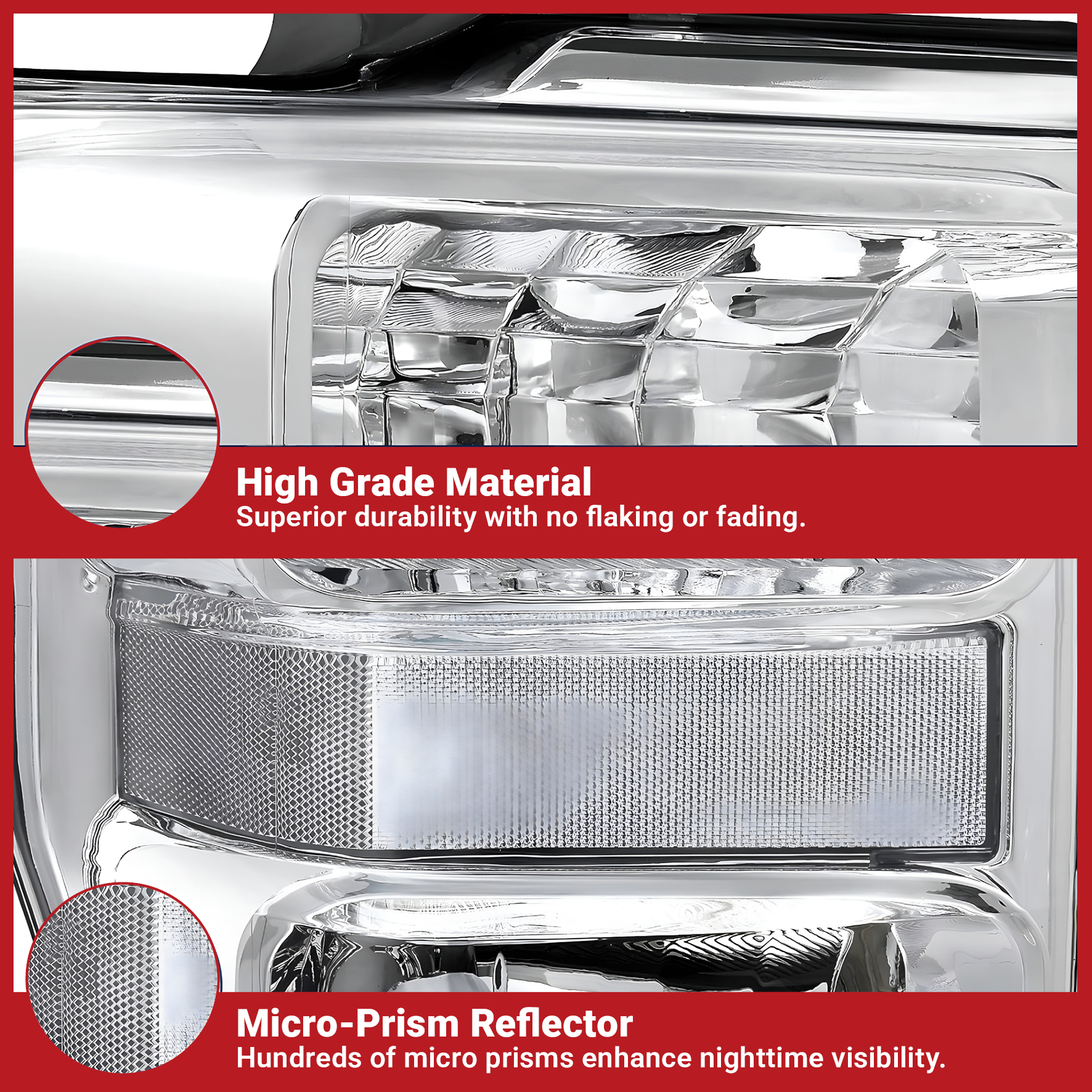 Side view of YITAMOTOR® 2008-2010 Ford F250 F350 F450 Super Duty Headlight Assembly Chrome Housing Clear Lens