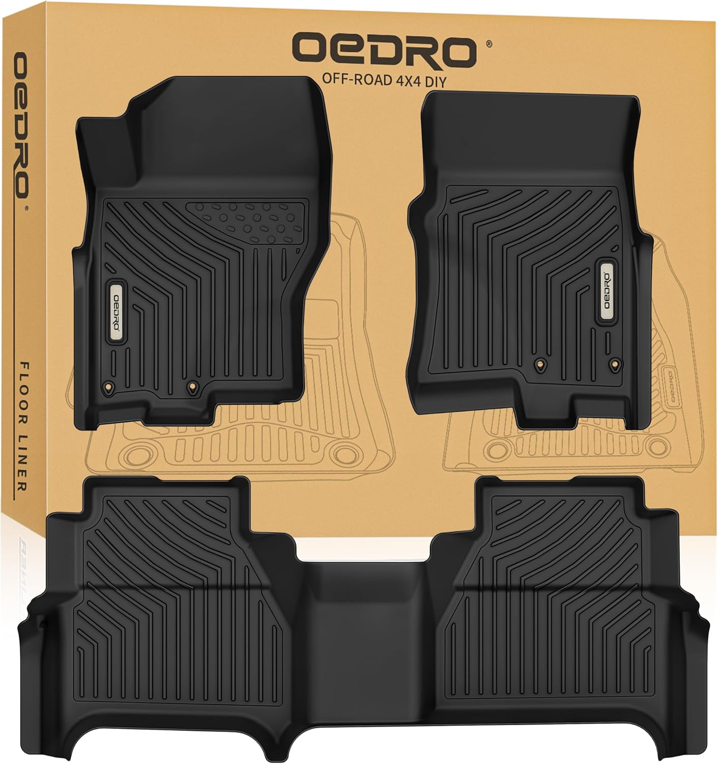 OEDRO Floor Mats for 2022-2026 Nissan Frontier Crew Cab w/ 2nd Row Under-Seat Storage, Black TPE All-Weather Guard Floor Liners-image-OEIPFM-1191