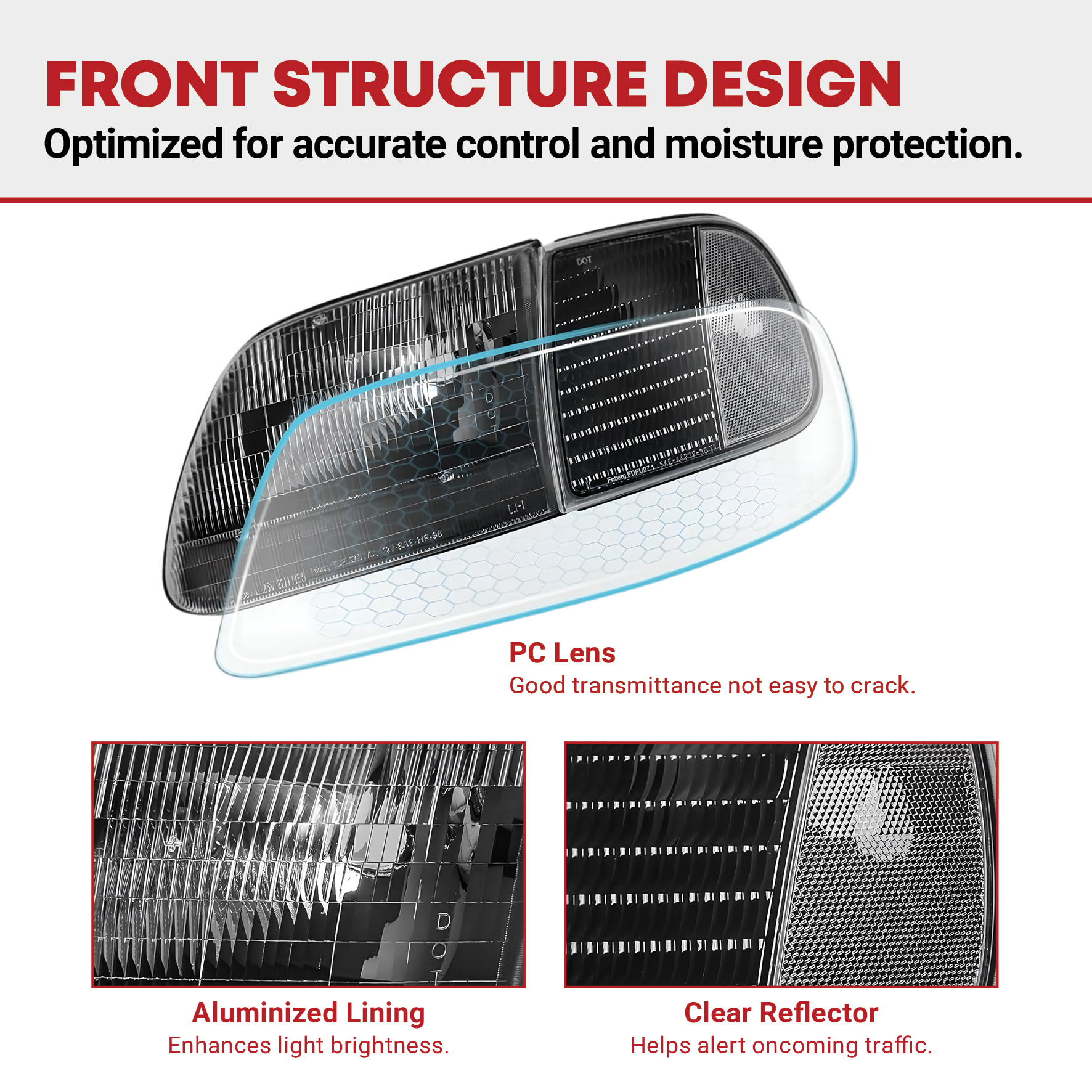 Side view of YITAMOTOR® 1997-2004 Ford F-150, 1997-2002 Ford Expedition Headlight Assembly Black Housing Clear Reflector Clear Lens
