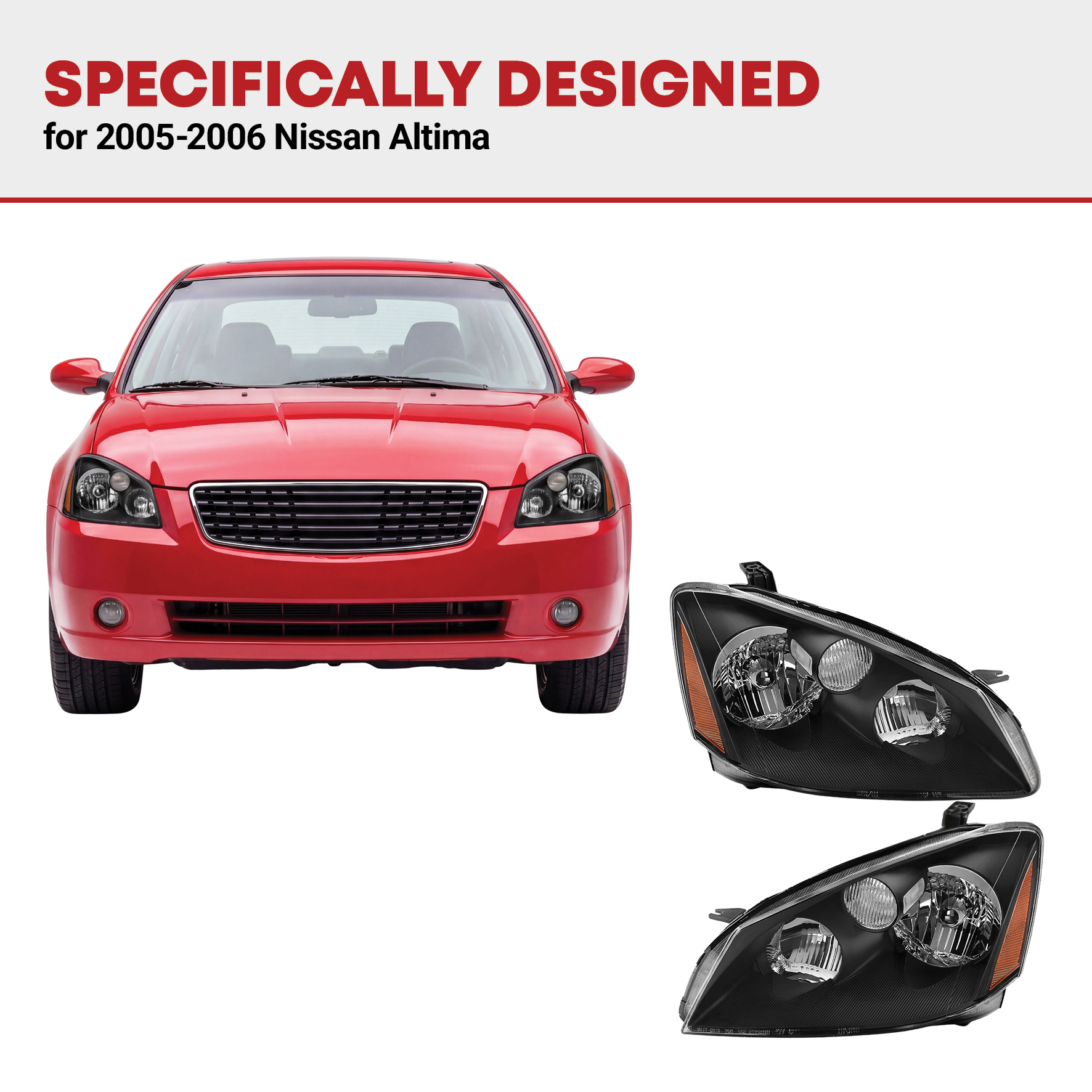 Side view of YITAMOTOR® 2005-2006 Nissan Altima Headlight Assembly Black Housing Amber Reflector