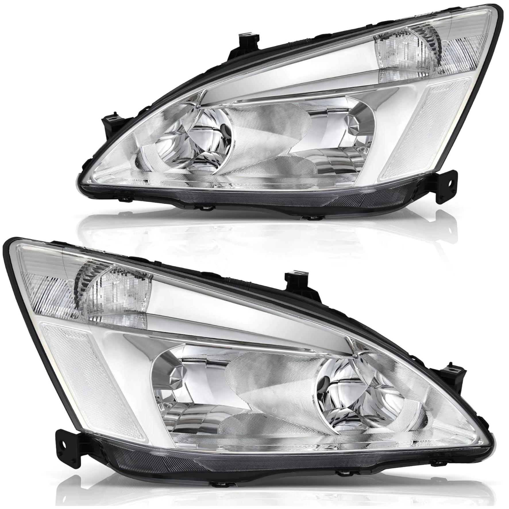 YITAMOTOR® Headlight Assembly Compatible with 2003-2007 Honda Accord OE Headlamp Replacement Chrome Housing Clear Reflectors Clear Lens-image-OE-YTLLHL-2187