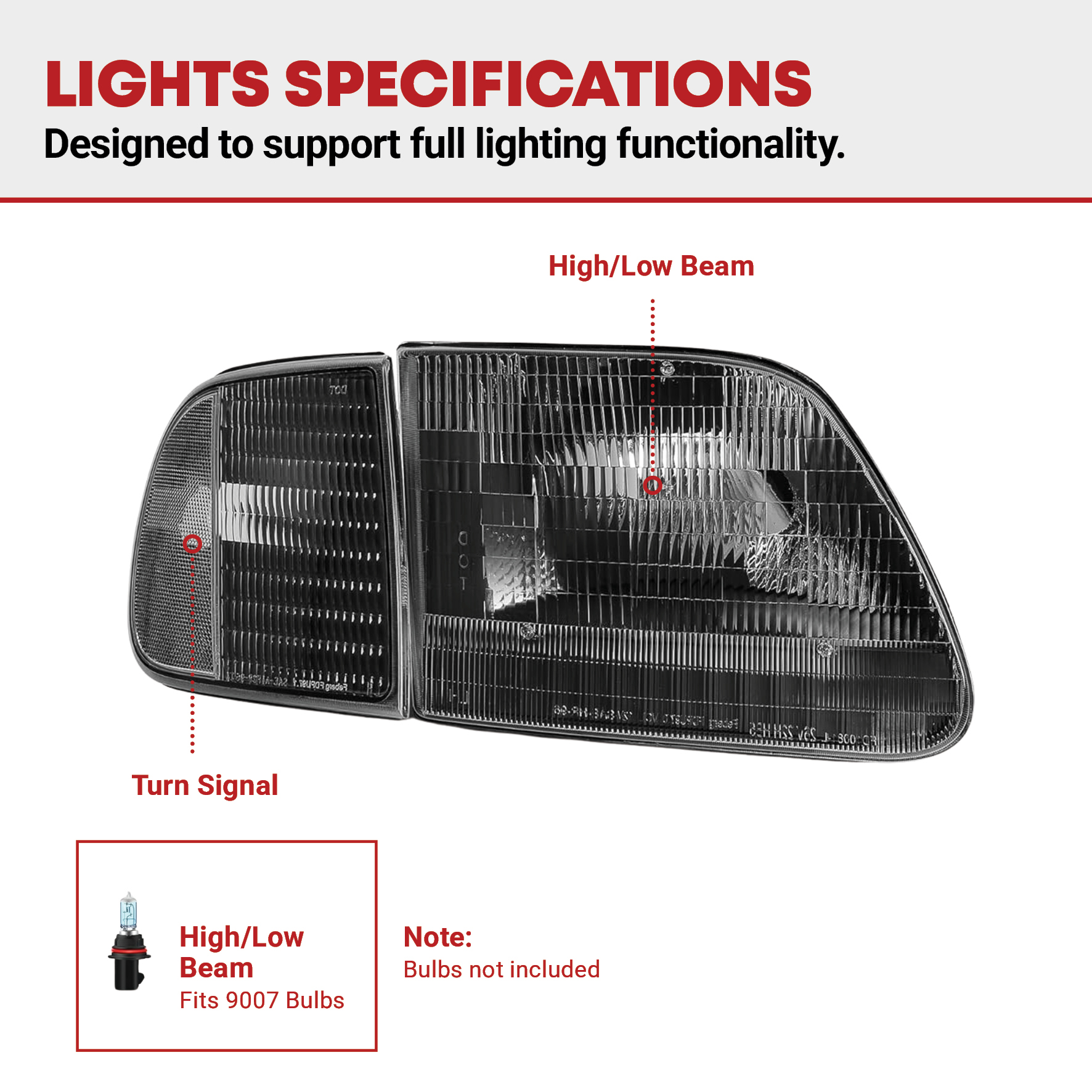 Side view of YITAMOTOR® 1997-2004 Ford F-150, 1997-2002 Ford Expedition Headlight Assembly Black Housing Clear Reflector Clear Lens
