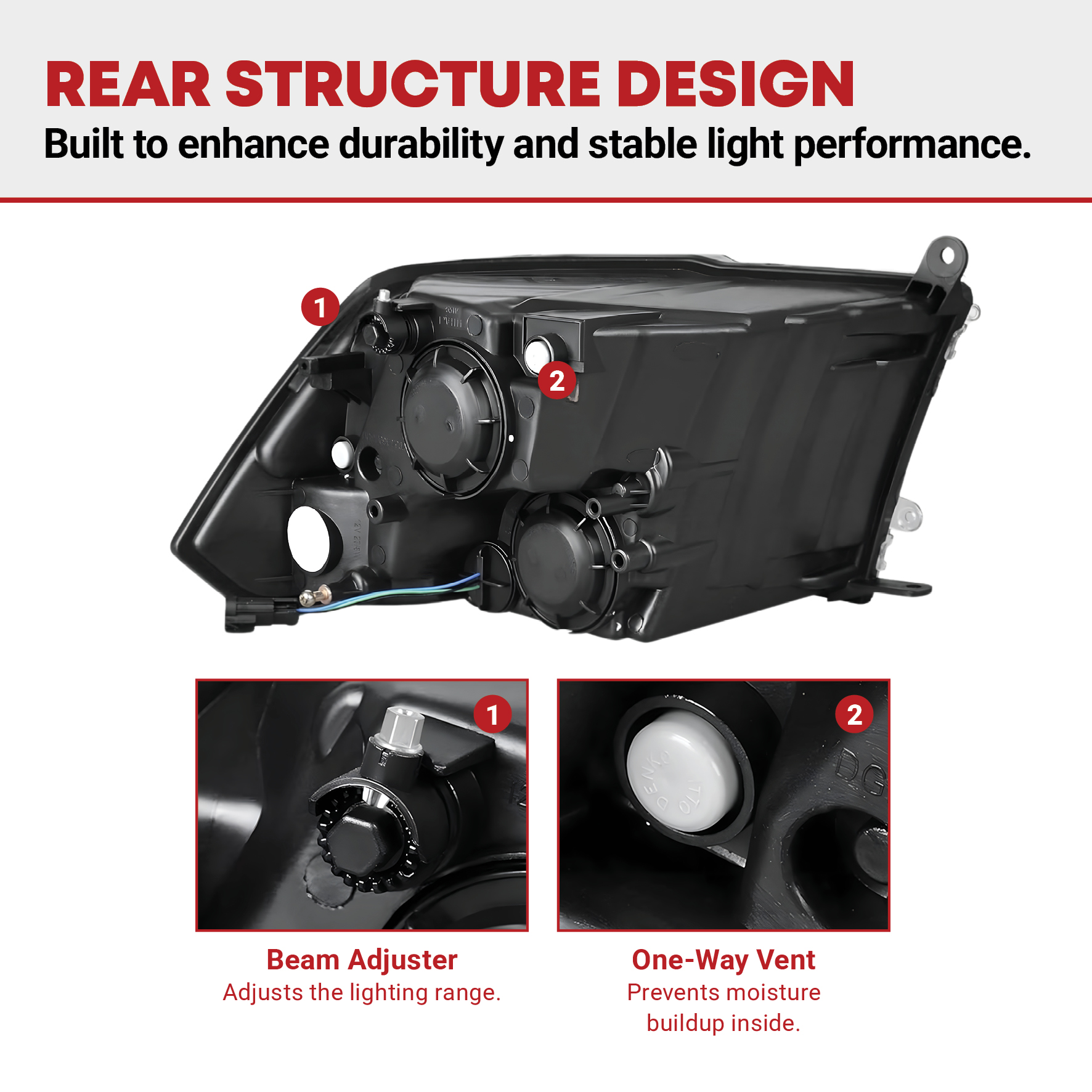 Side view of YITAMOTOR® Headlights Assembly Smoke Lens For 2010-2018 Dodge Ram 1500 2500 3500 Quad Lamps