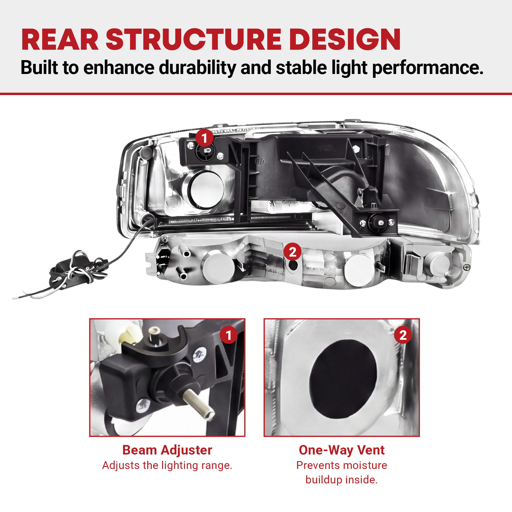 Side view of YITAMOTOR® Headlights Assembly LED DRL Compatible with 1999-2007 GMC Sierra /2001-2006 GMC Yukon XL Headlamp with Daytime Running Light Chrome Housing