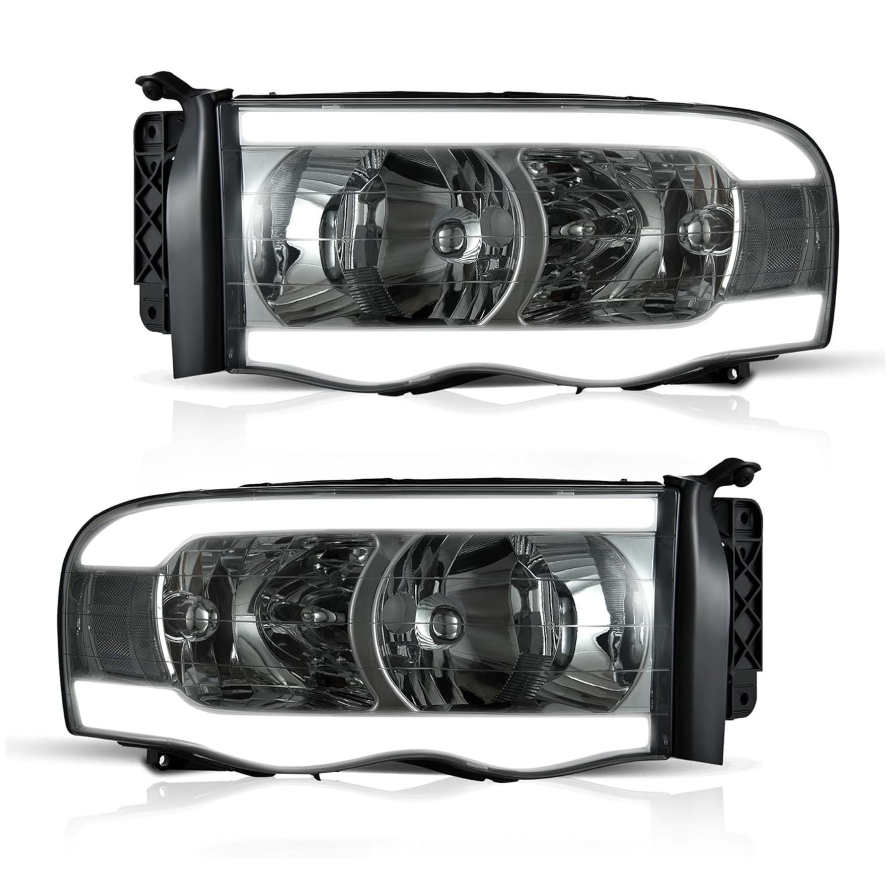 YITAMOTOR® LED Tube Headlights Assembly For 2002-2005 Dodge Ram 1500/2003-2005 Dodge Ram 2500 3500 DRL Headlight Headlamp Replacement Pair Smoke Lens