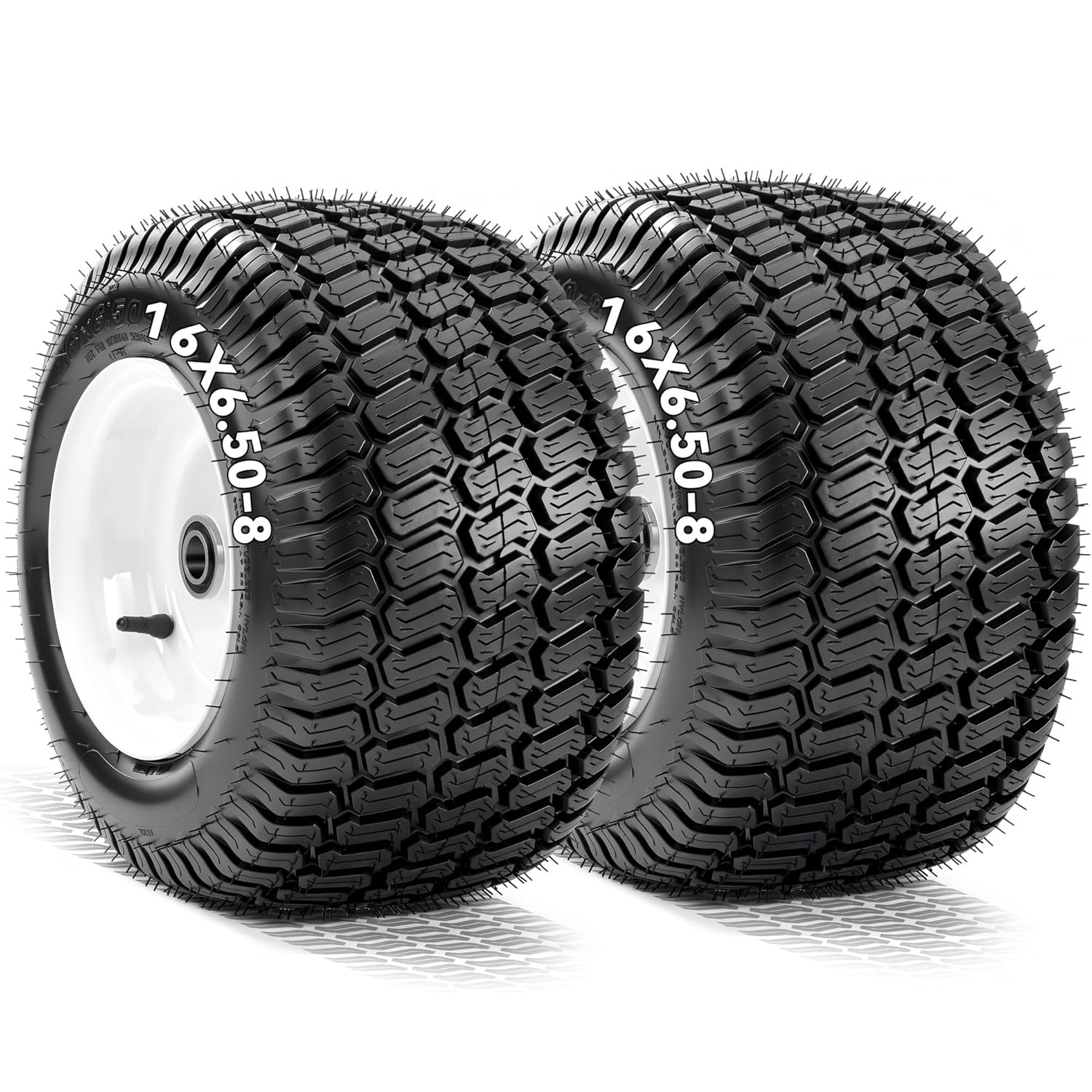 YITAMOTOR 16x6.50-8 Lawn Mower Tires & Wheel Assemblies (2 Pack), 4 Ply, 4" Centered Hub, 0.984" Bushings, 620 lbs