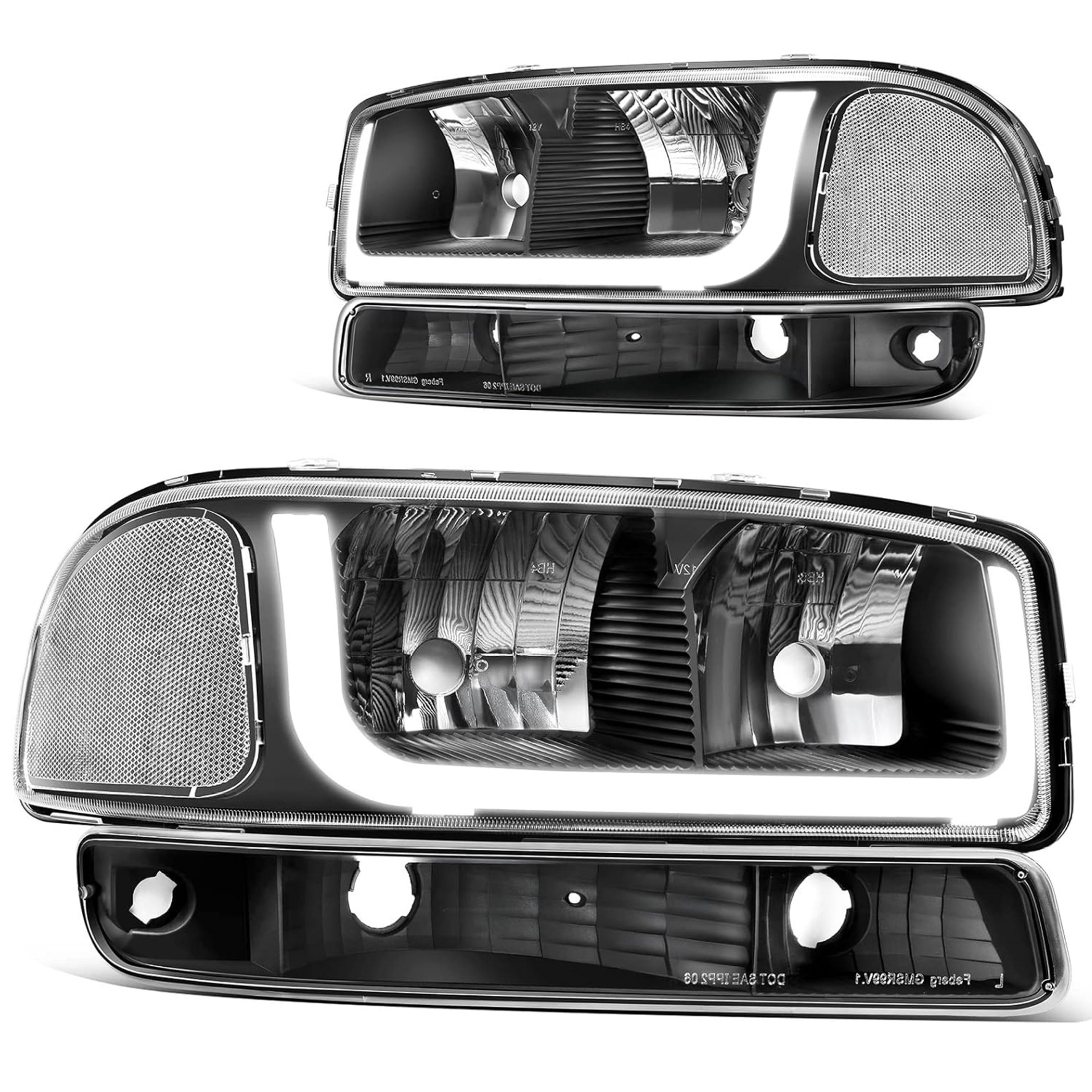 YITAMOTOR® Headlight Assembly Compatible with 1999-2006 GMC Sierra 1500&2500/00-06 GMC Yukon&Yukon XL 1500 2500 Headlights Black Housing Clear Reflect