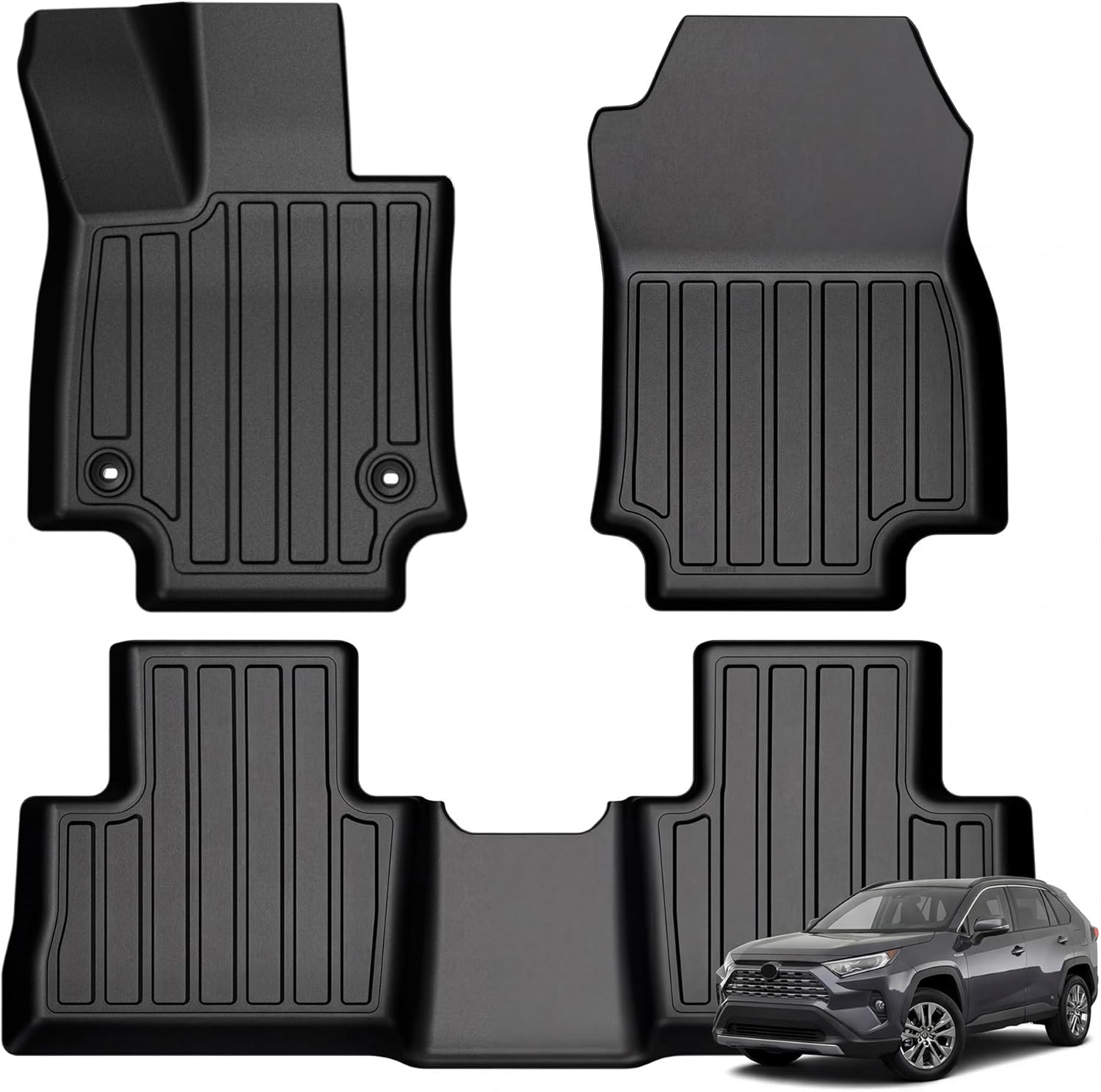 YITAMOTOR Floor Mats for RAV4 2019-2025 | All Weather TPE Custom Fit - 1st & 2nd Row