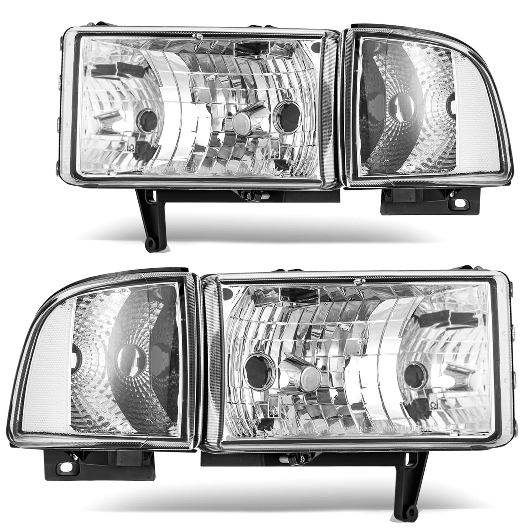 YITAMOTOR® Headlights Assembly Compatible with 1994-2001 Dodge Ram 1500/1994-2002 Ram 2500 3500 Chrome Housing Clear Reflector Clear Lens with Corner-image-OE-YTLLHL-2243