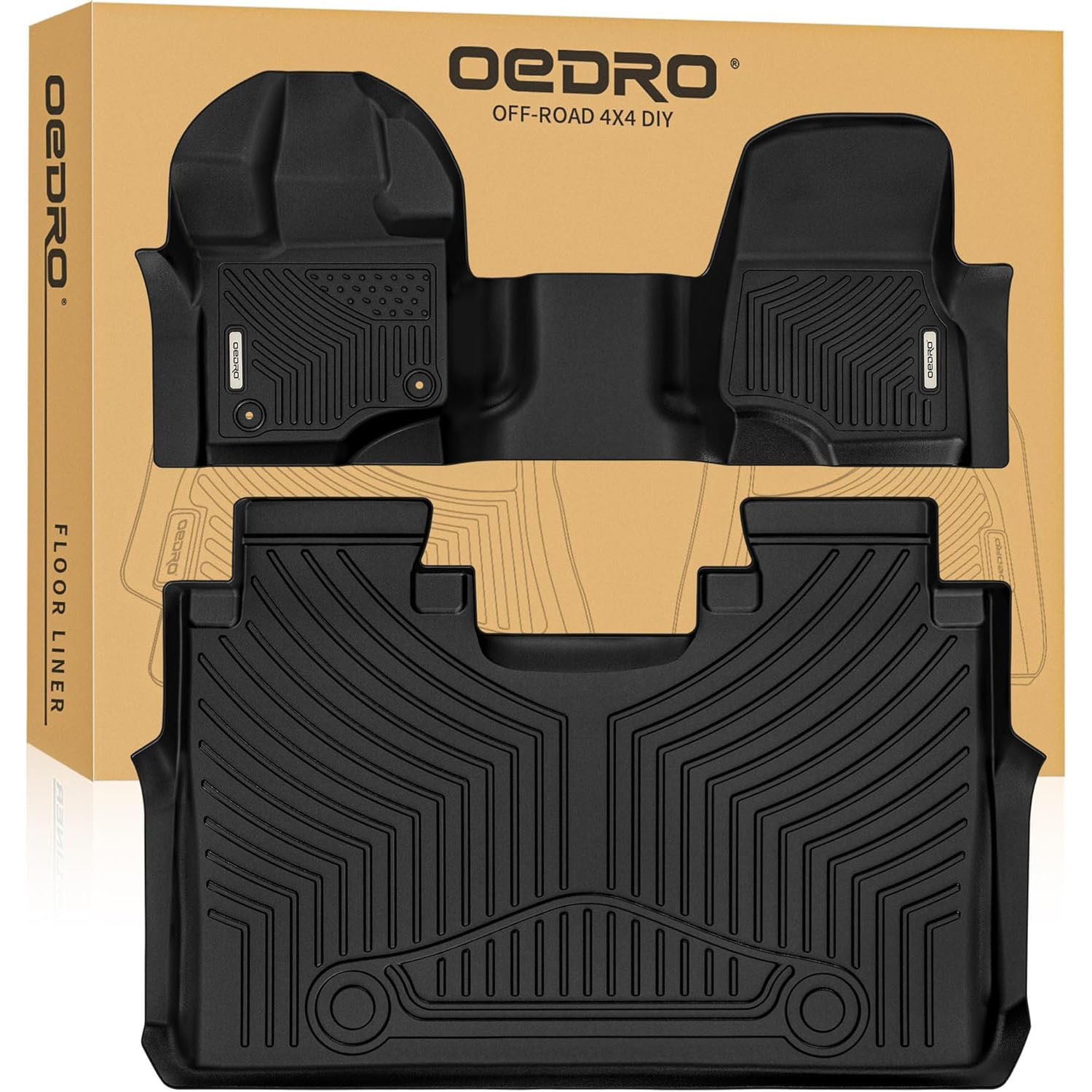 OEDRO All-Weather TPE Floor Mats for 2015-2026 Ford F-150 SuperCrew Cab with 1st Row Bench Seats – Includes 1st & 2nd Row, Black Floor Liners