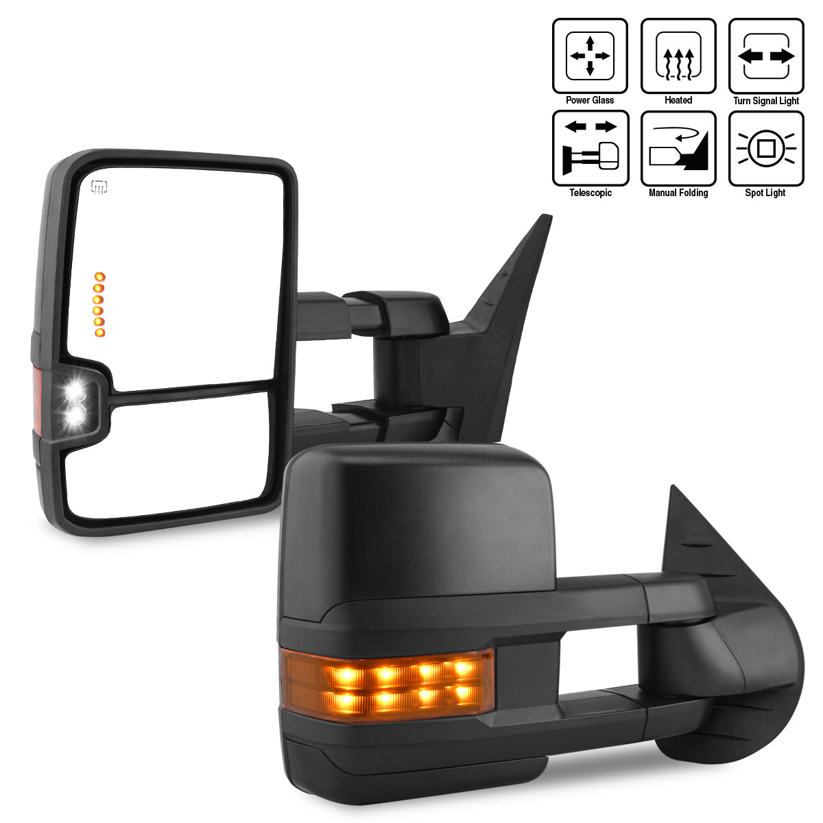 YITAMOTOR® 2007-2014 Chevy Silverado Extendable Tow Mirrors Power Heated with LED Turn Signal-image-OE-YTEPTW-0096