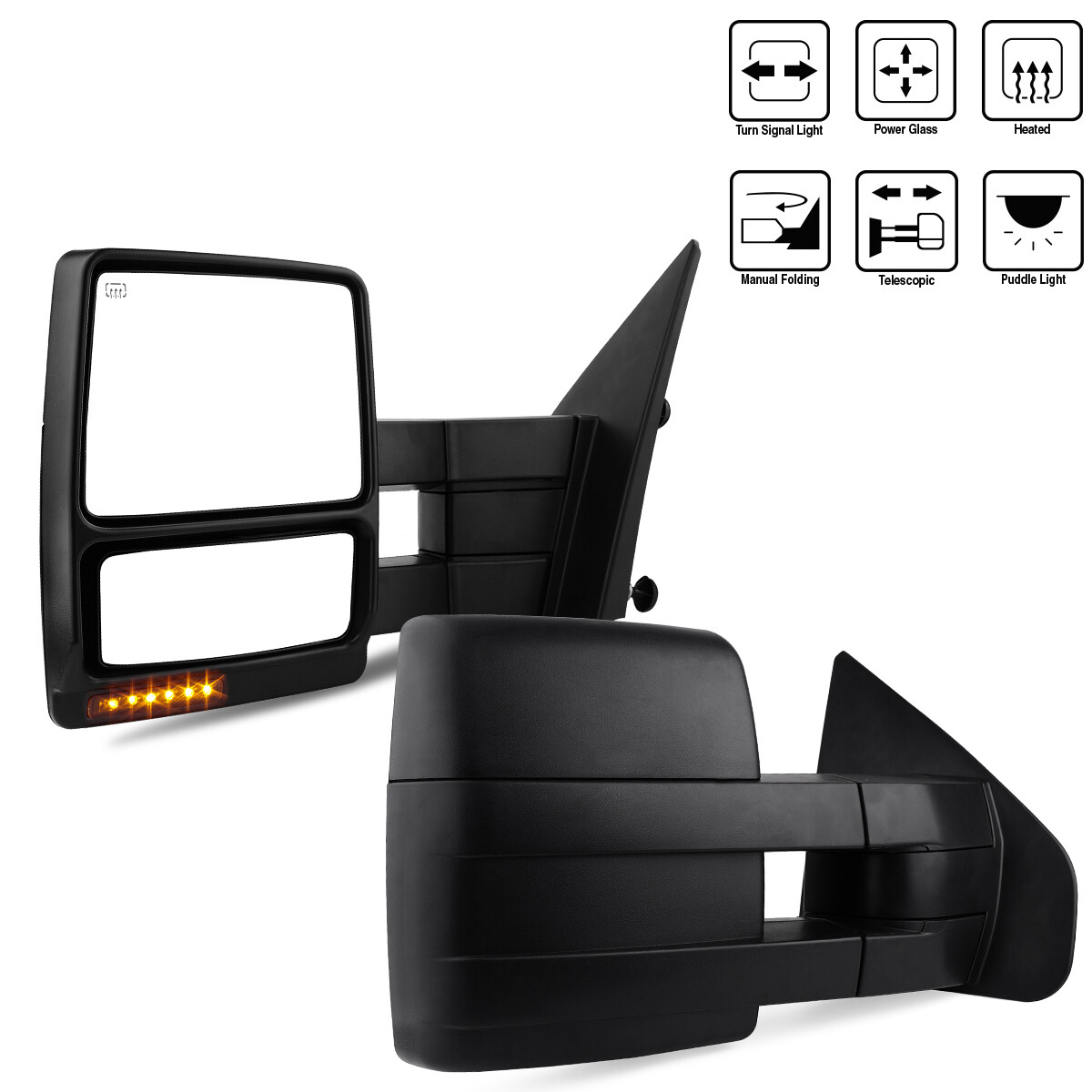 YITAMOTOR® Towing Mirrors for 07-14 Ford F150 Truck, Trailer Mirrors w/Power Heated Glass Turn Signal and Puddle Lamp