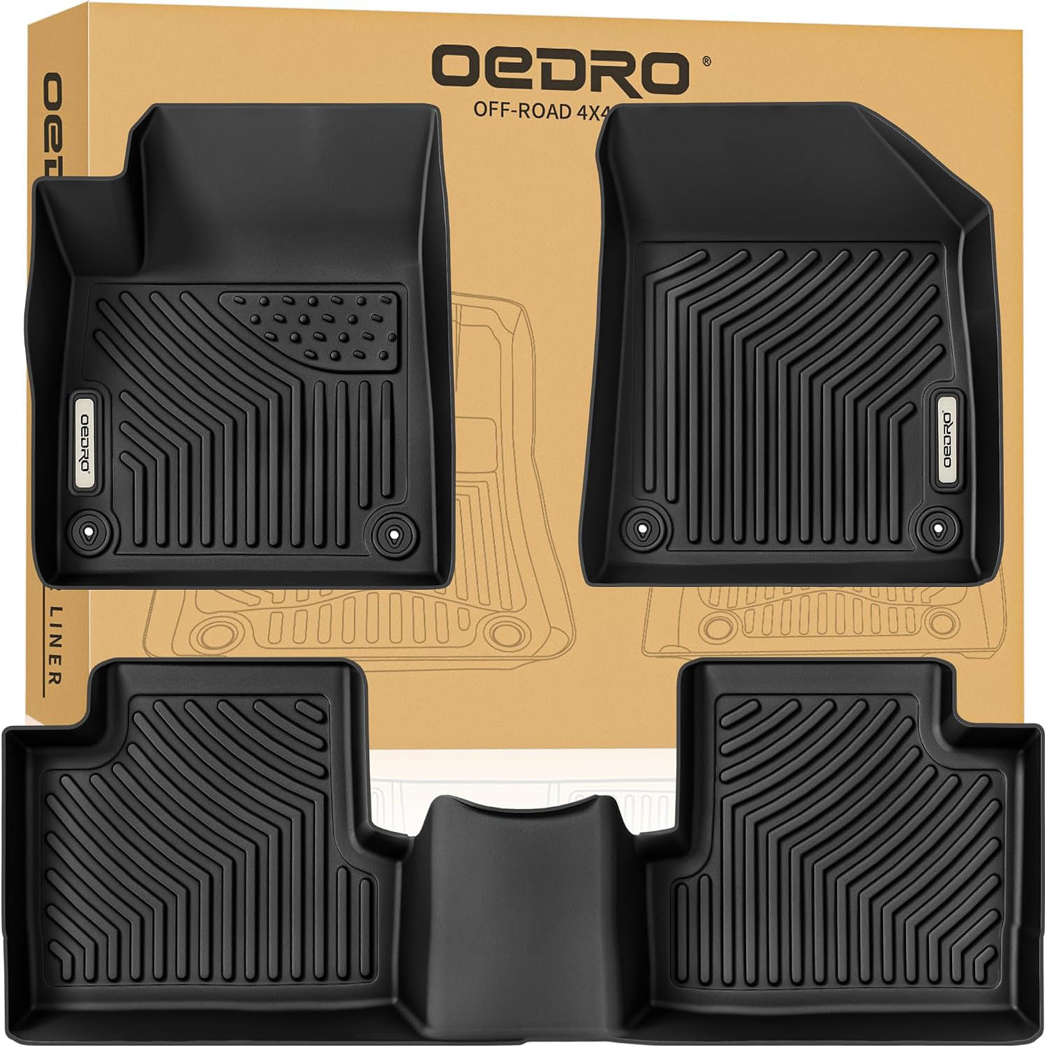 OEDRO Floor Mats for 2015-2023 Jeep Cherokee (Not for Grand Cherokee), Black TPE All-Weather 1st and 2nd Row Floor Liners