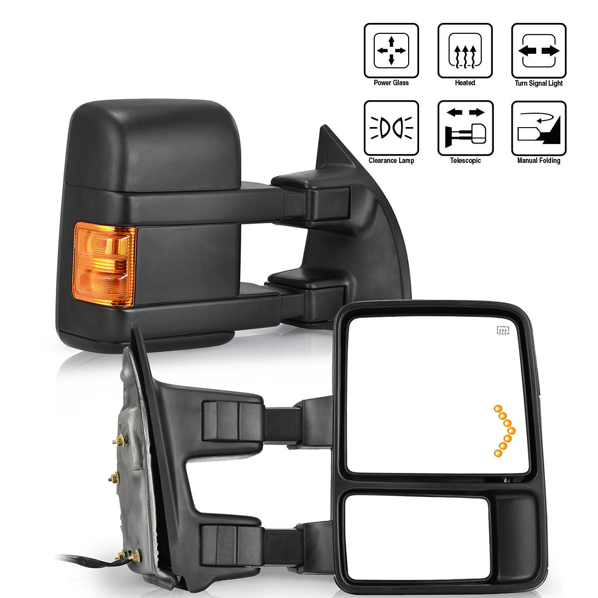 YITAMOTOR® 2008-2016 Ford F250 F350 F450 F550 Super Duty Towing Mirrors with Amber Turn Signal Light