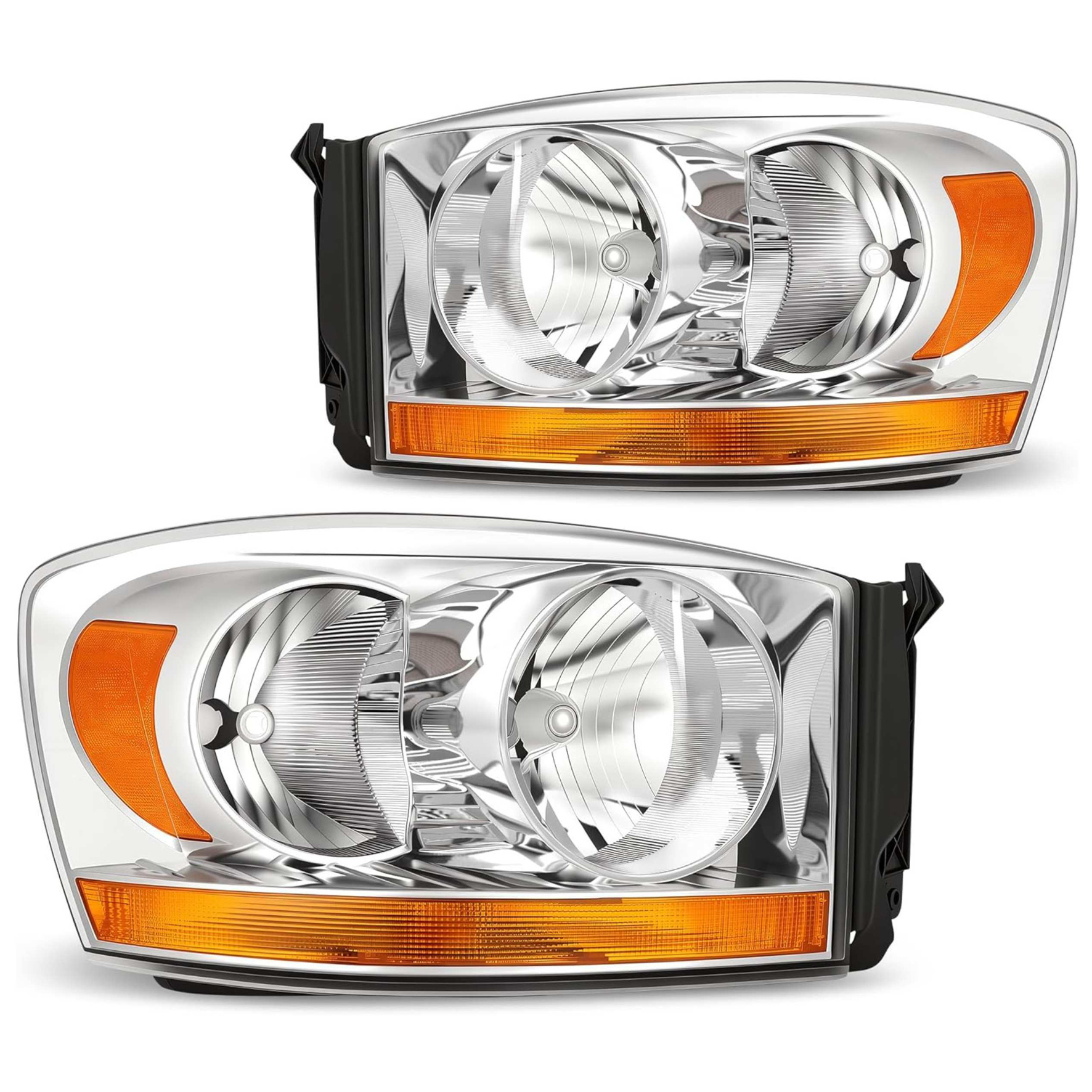YITAMOTOR Headlights Assembly for 2006-2008 Dodge Ram 1500 / 2006-2009 Ram 2500 3500 | Chrome Housing, Amber Reflector-image-OE-YTLLHL-0068