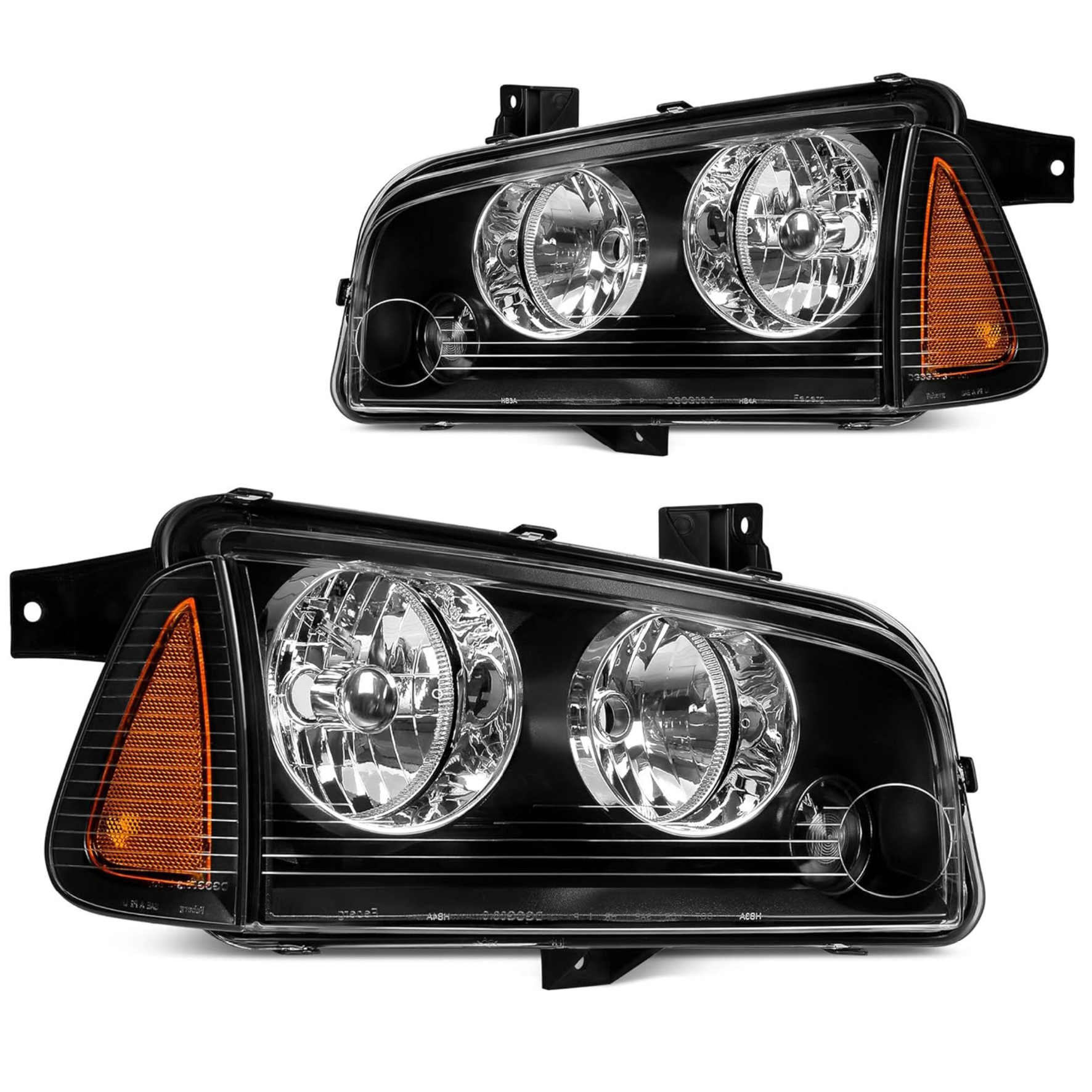 YITAMOTOR Headlight Assembly for 2006-2010 Dodge Charger | Black Housing, Amber Reflector, with Corner Signal Lights-image-OE-YTLLHL-2068
