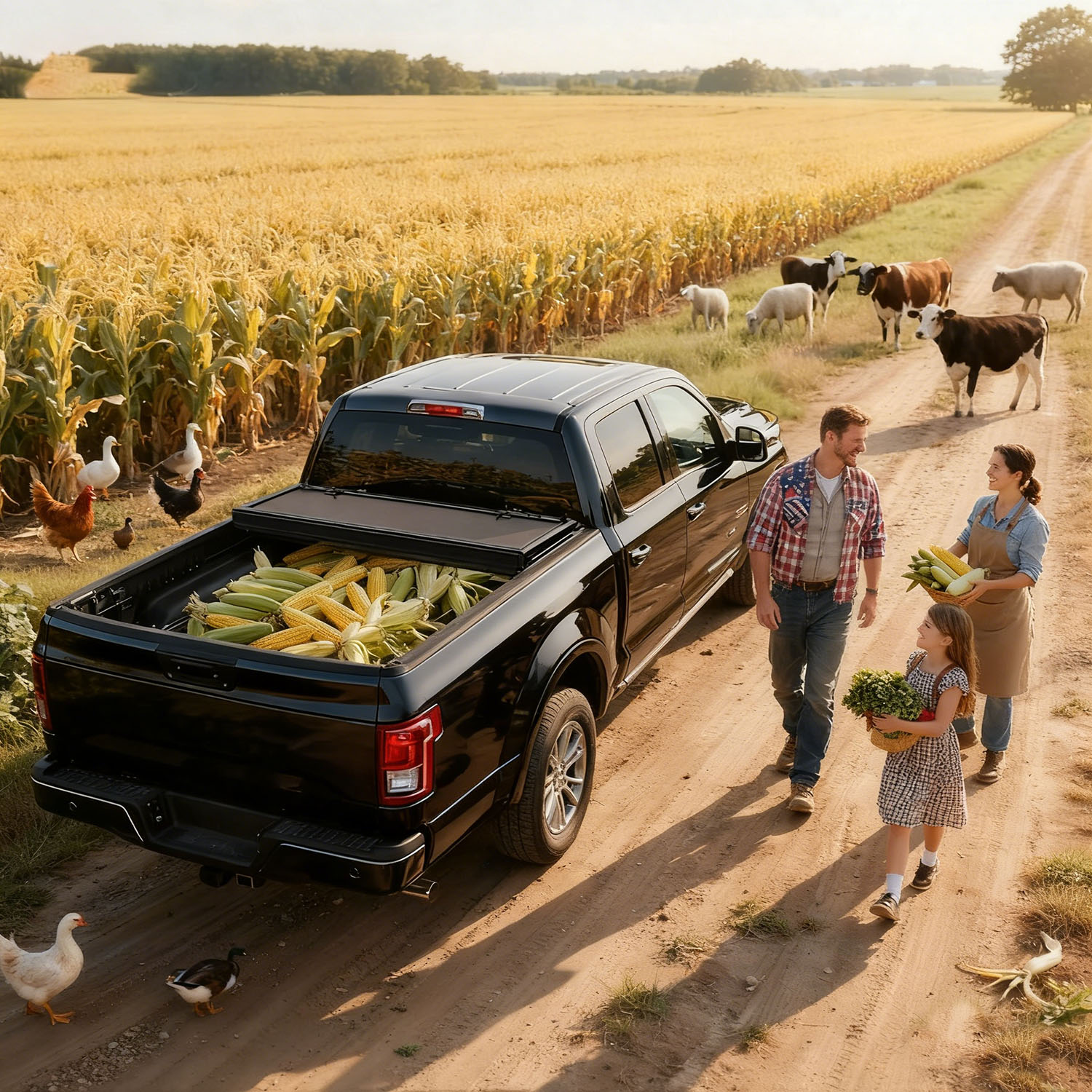 Side view of OEDRO Low-Profile Hard Tri-Fold 5ft Tonneau Cover Compatible with 2019-2023 Ford Ranger 5 Feet Bed, One-Handed Quick Release, Drainage Design